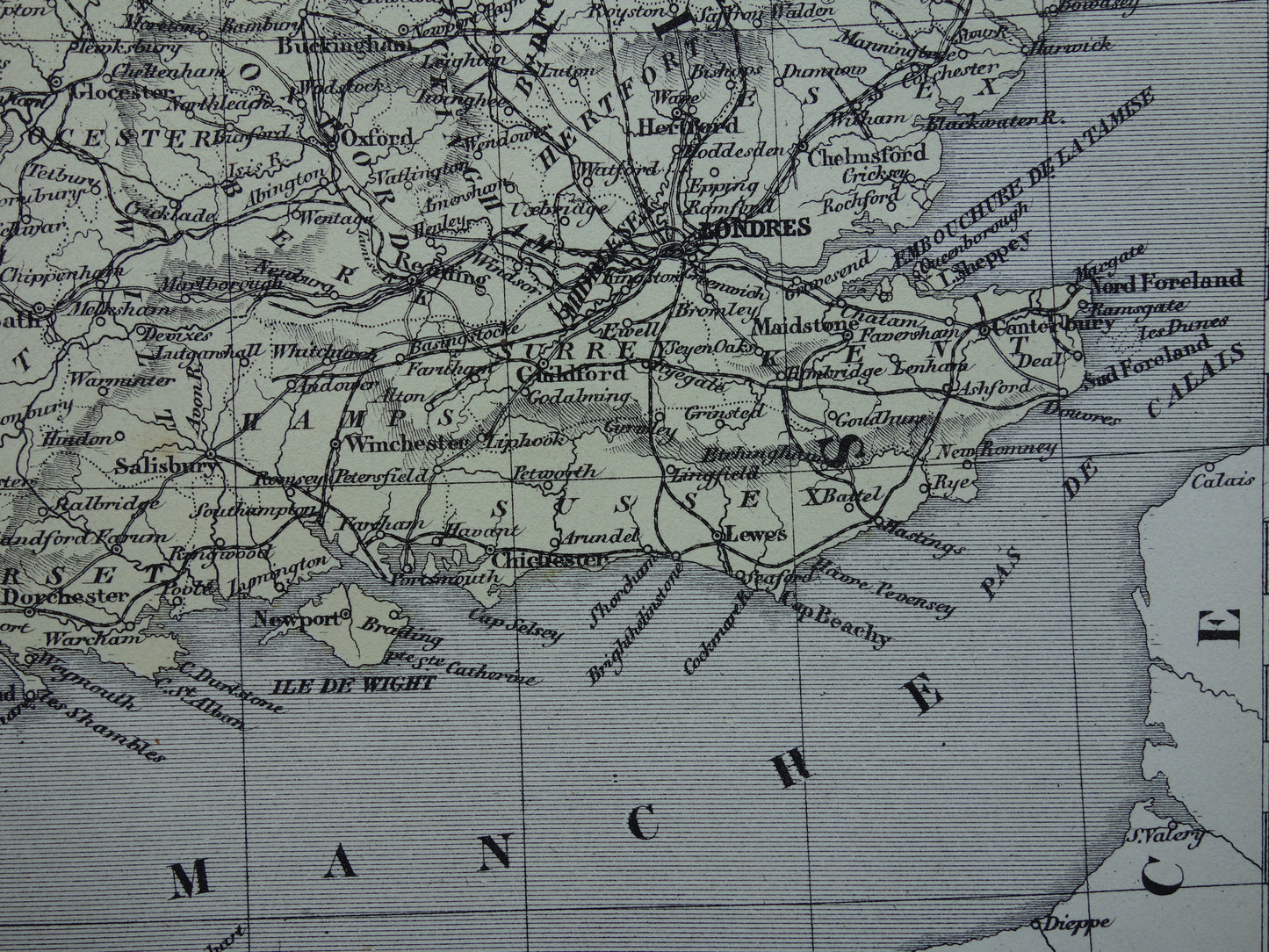 Antieke Franse landkaart van Engeland en Wales - Handgekleurde oude kaart Engeland