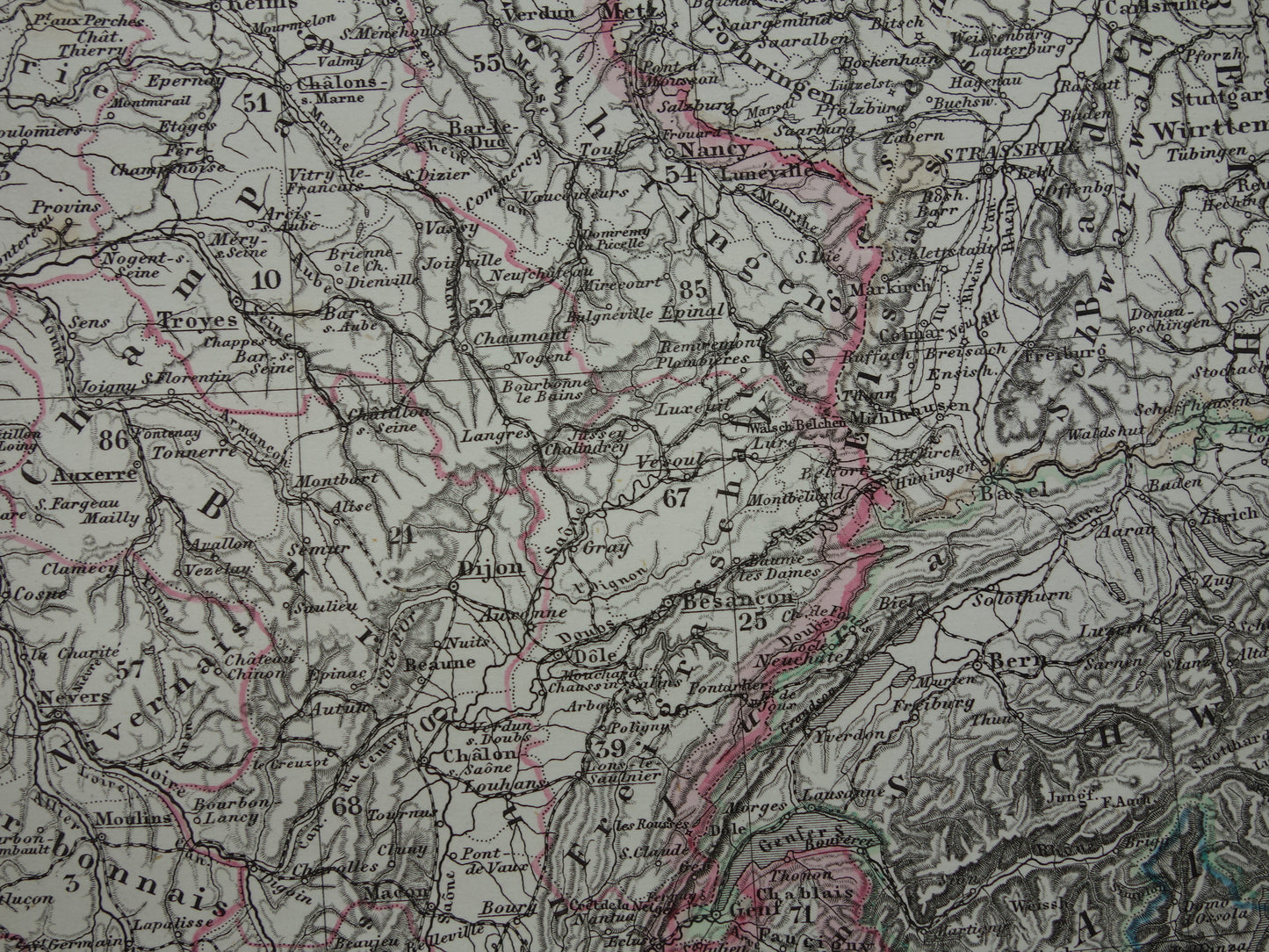 FRANKRIJK oude landkaart van Frankrijk 1877 originele antieke kaart/poster met jaartal