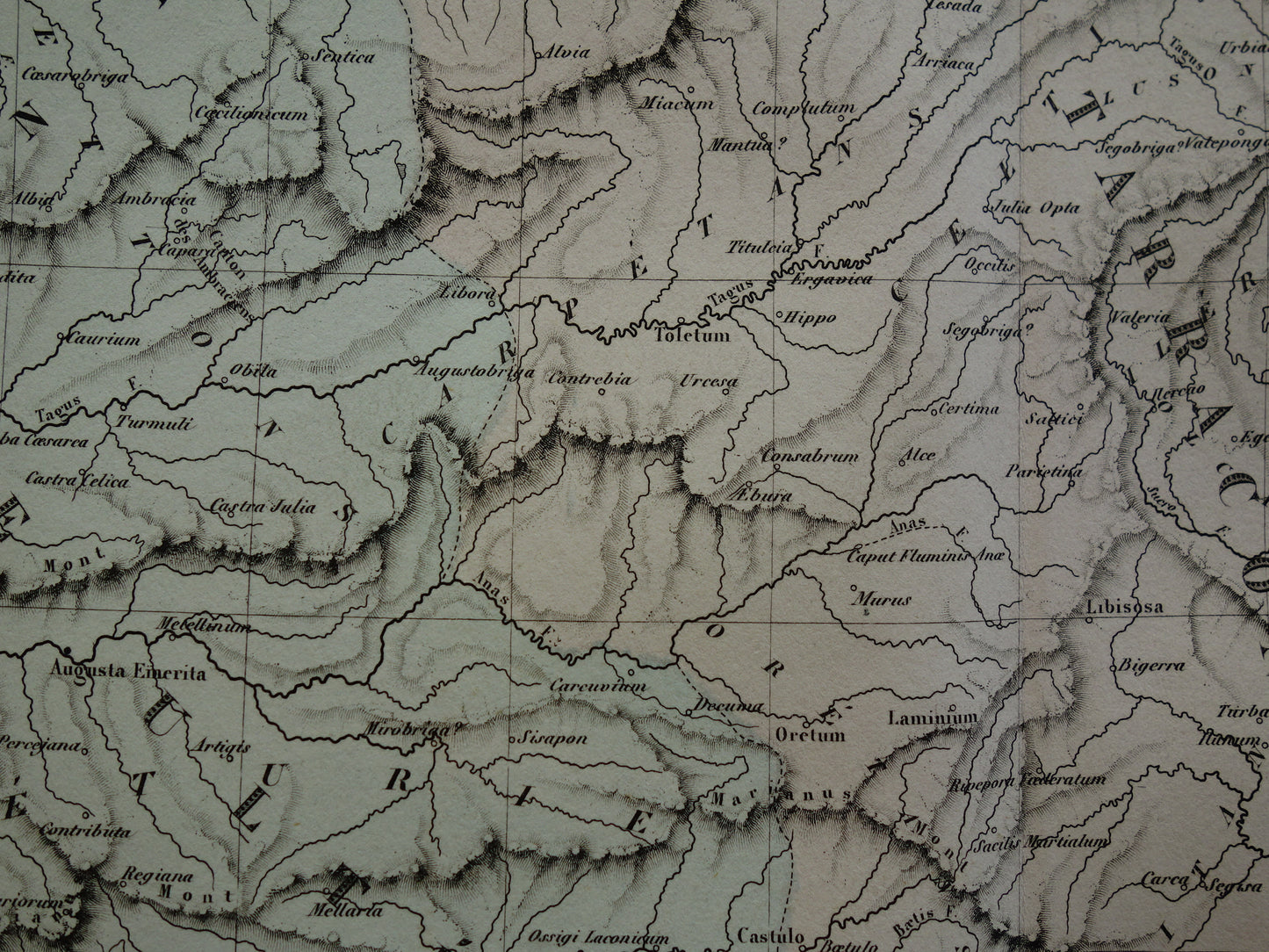 Oude landkaart van Spanje & Portugal in de klassieke oudheid - antieke kaart uit 1858 - geschiedeniskaar tmet Latijnse namen