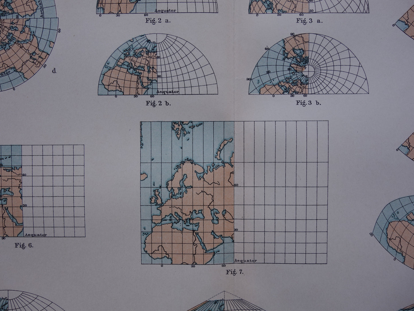 Cartografie oude prent over kaartprojecties Kartografie Aardrijkskunde antieke print