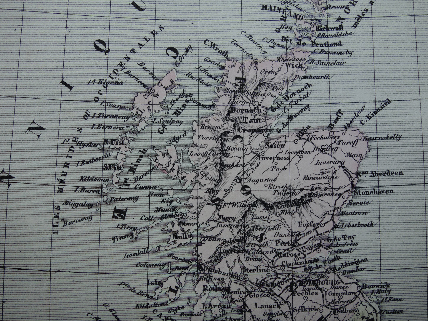 Groot-Brittannië en Ierland Oude Franse kaart uit 1858 van de Britse eilanden, Verenigd Koninkrijk, Wales, Engeland Originele antieke landkaart