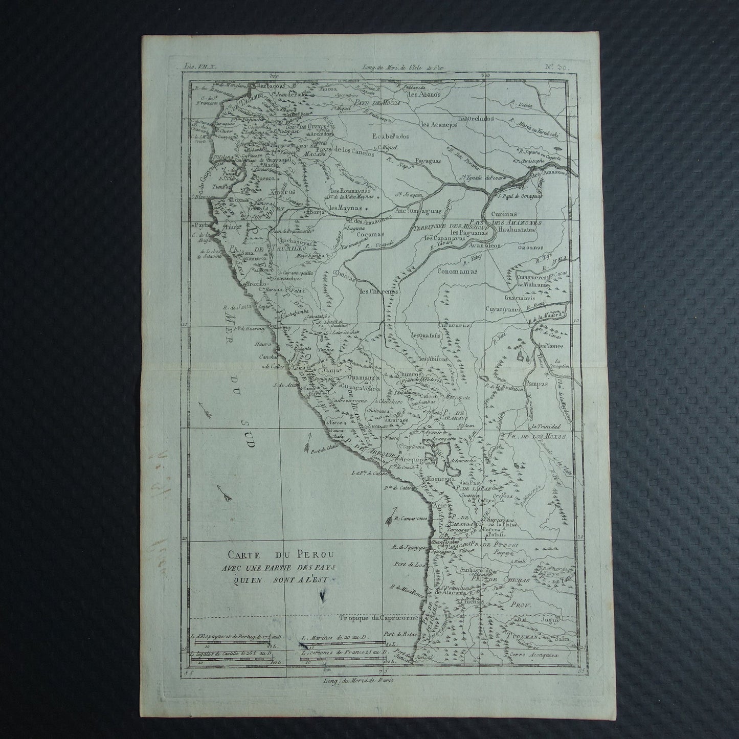 carte du Perou avec une partie des pays qui en sont a l'est Bonne Raynal map 1784