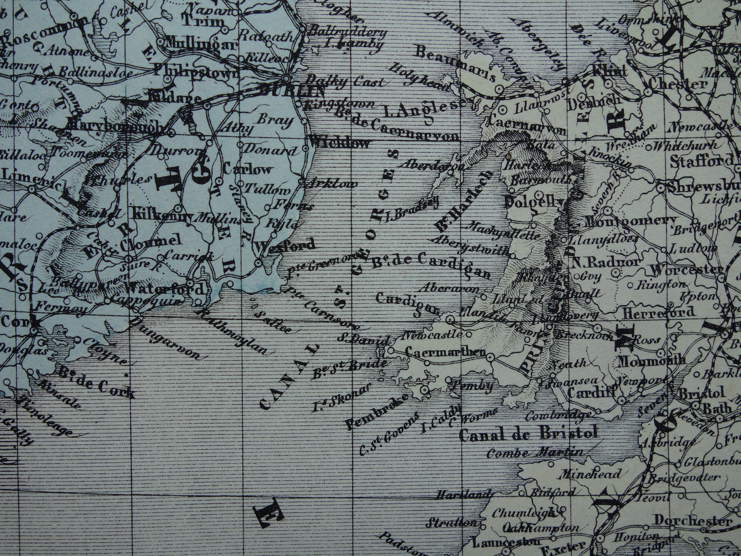 Groot-Brittannië en Ierland Oude Franse kaart uit 1858 van de Britse eilanden, Verenigd Koninkrijk, Wales, Engeland Originele antieke landkaart