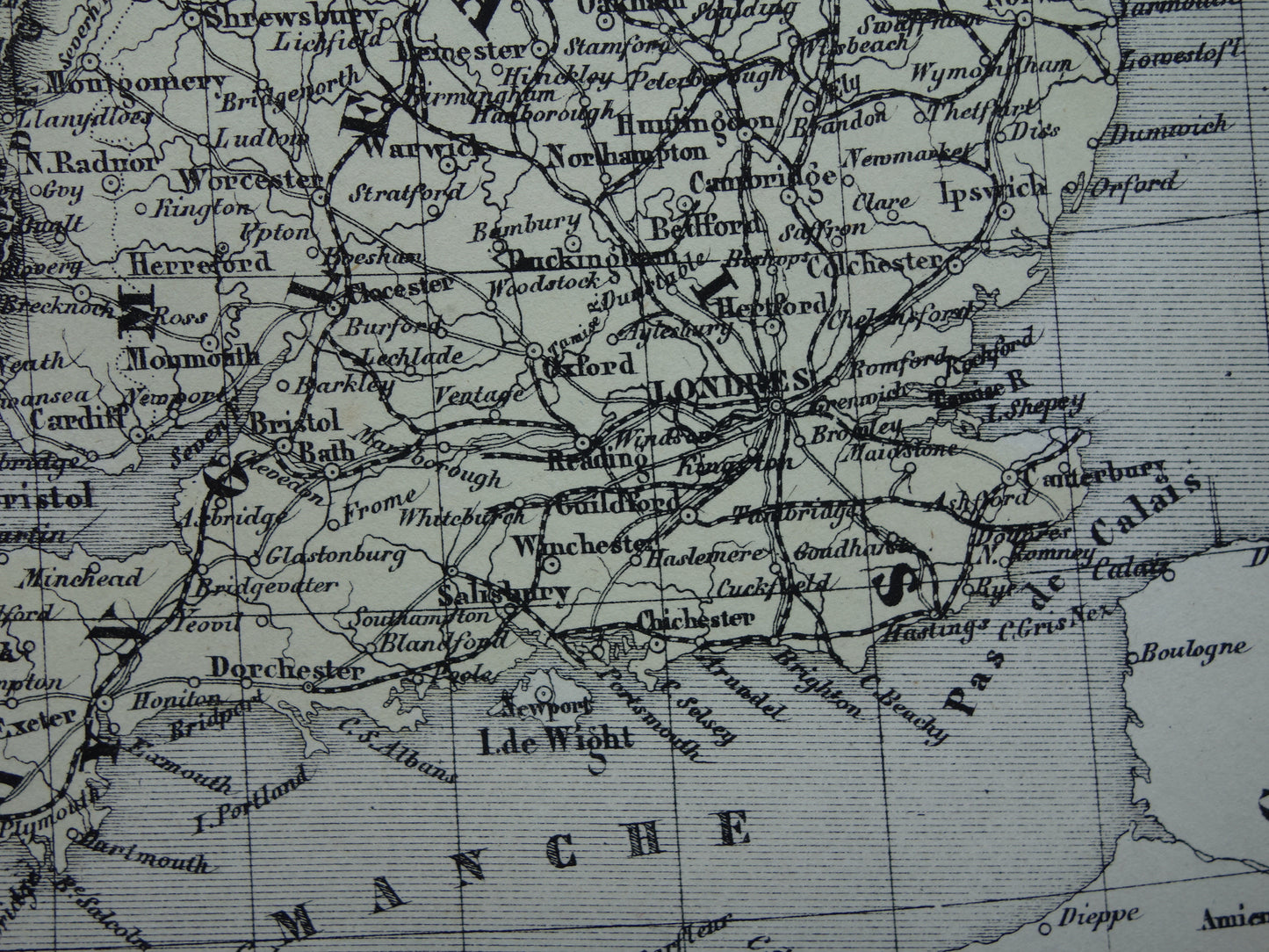 Groot-Brittannië en Ierland Oude Franse kaart uit 1858 van de Britse eilanden, Verenigd Koninkrijk, Wales, Engeland Originele antieke landkaart