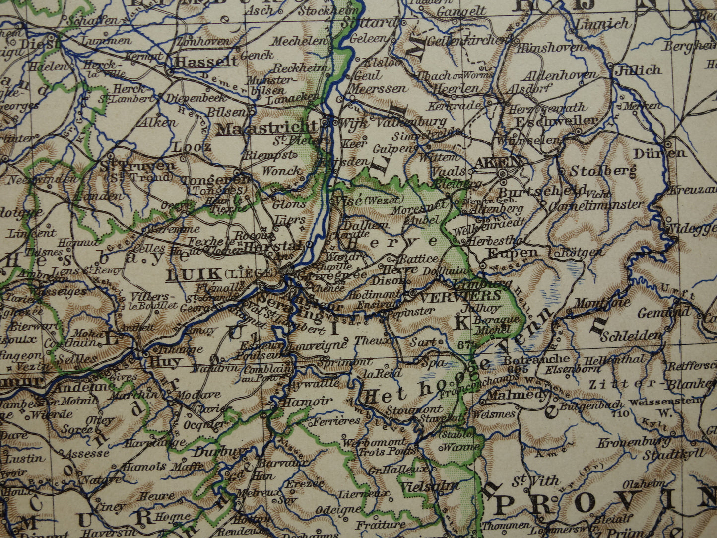 Oude kaart van België uit 1906 originele antieke Nederlandse landkaart van België