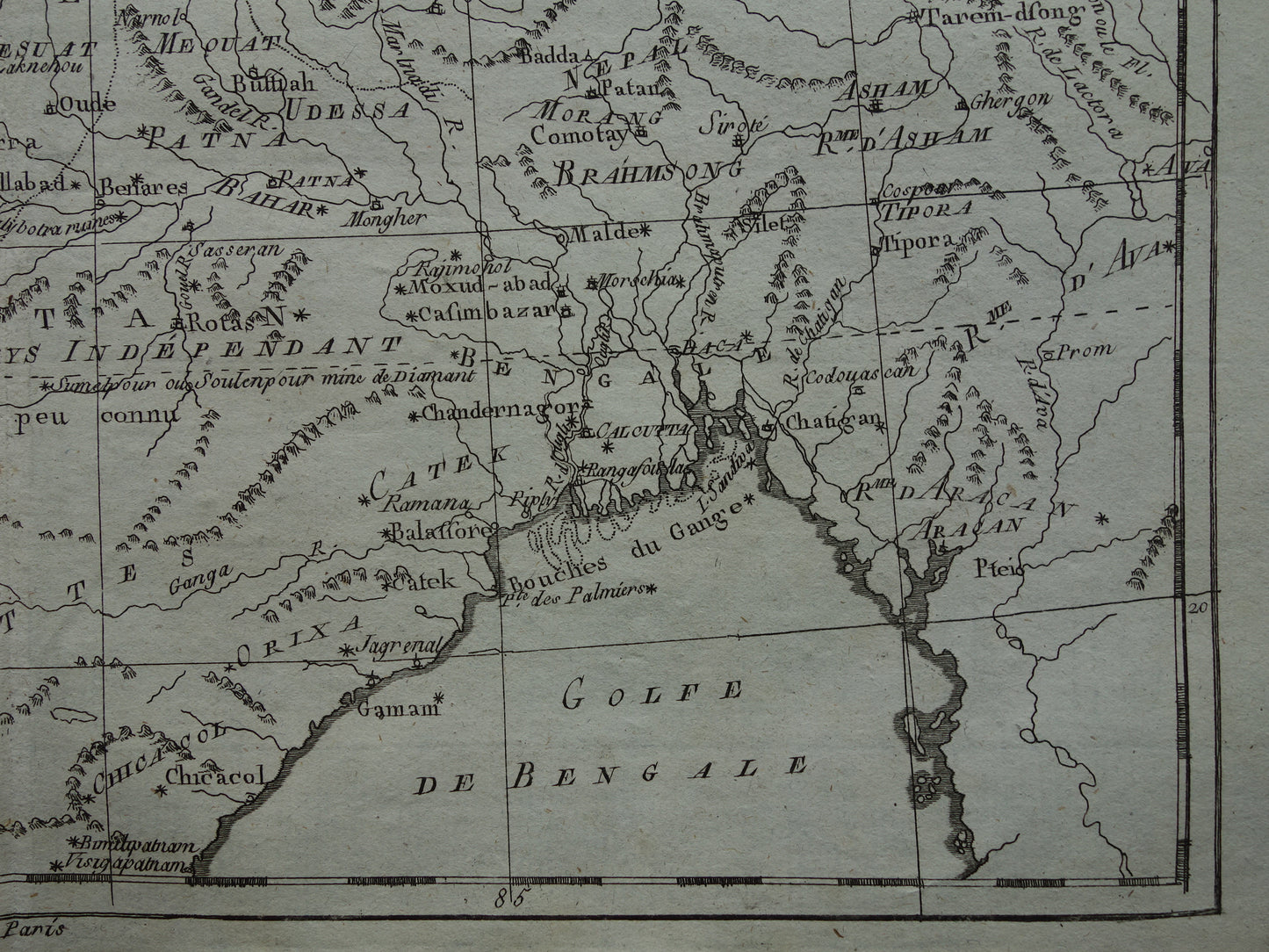 India antieke kaart van Noord-India en Nepal uit 1780 originele oude landkaart vintage Ganges print