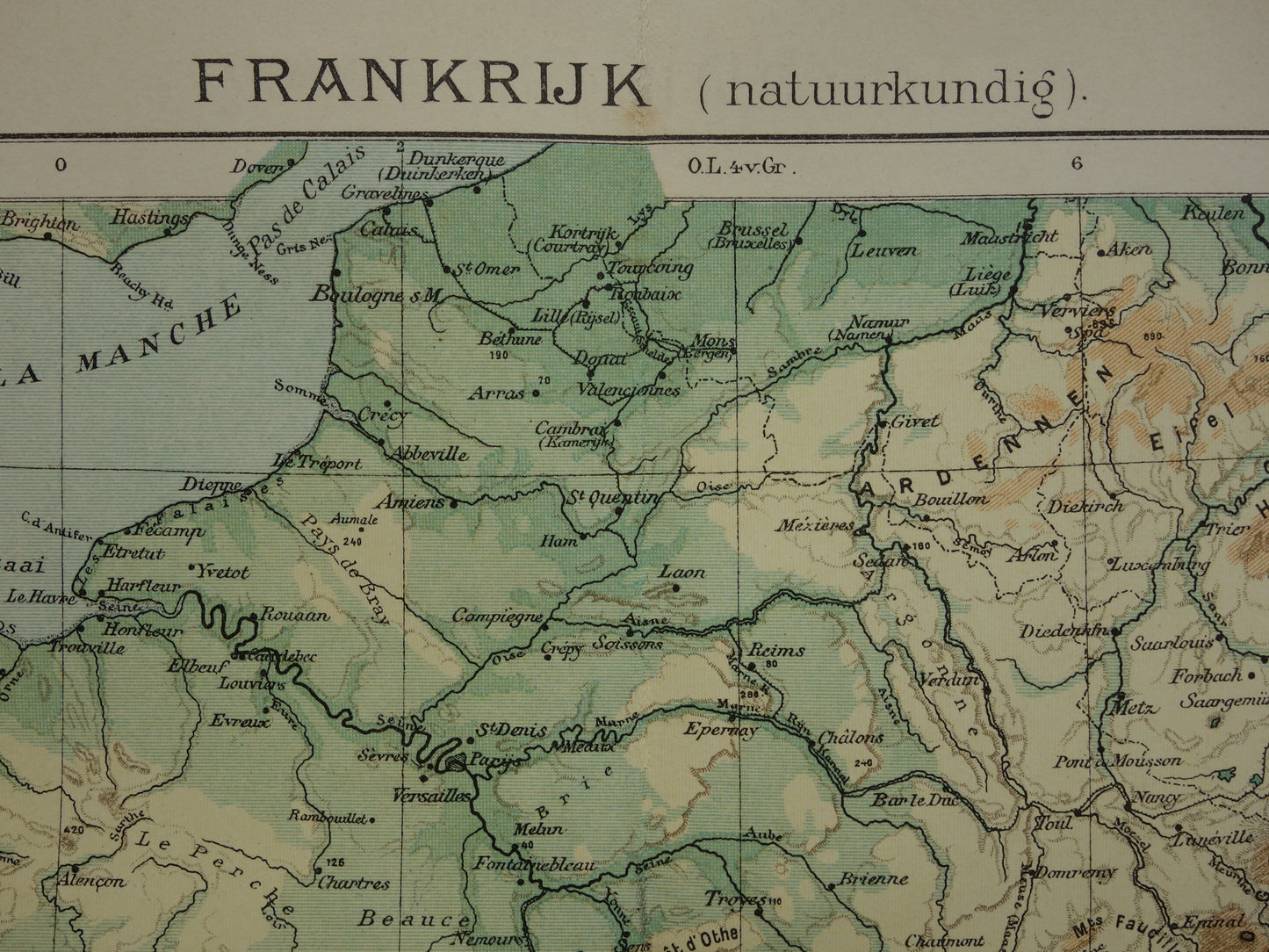 FRANKRIJK oude Nederlandse kaart van Frankrijk uit 1907 originele antieke landkaart hoogtekaart