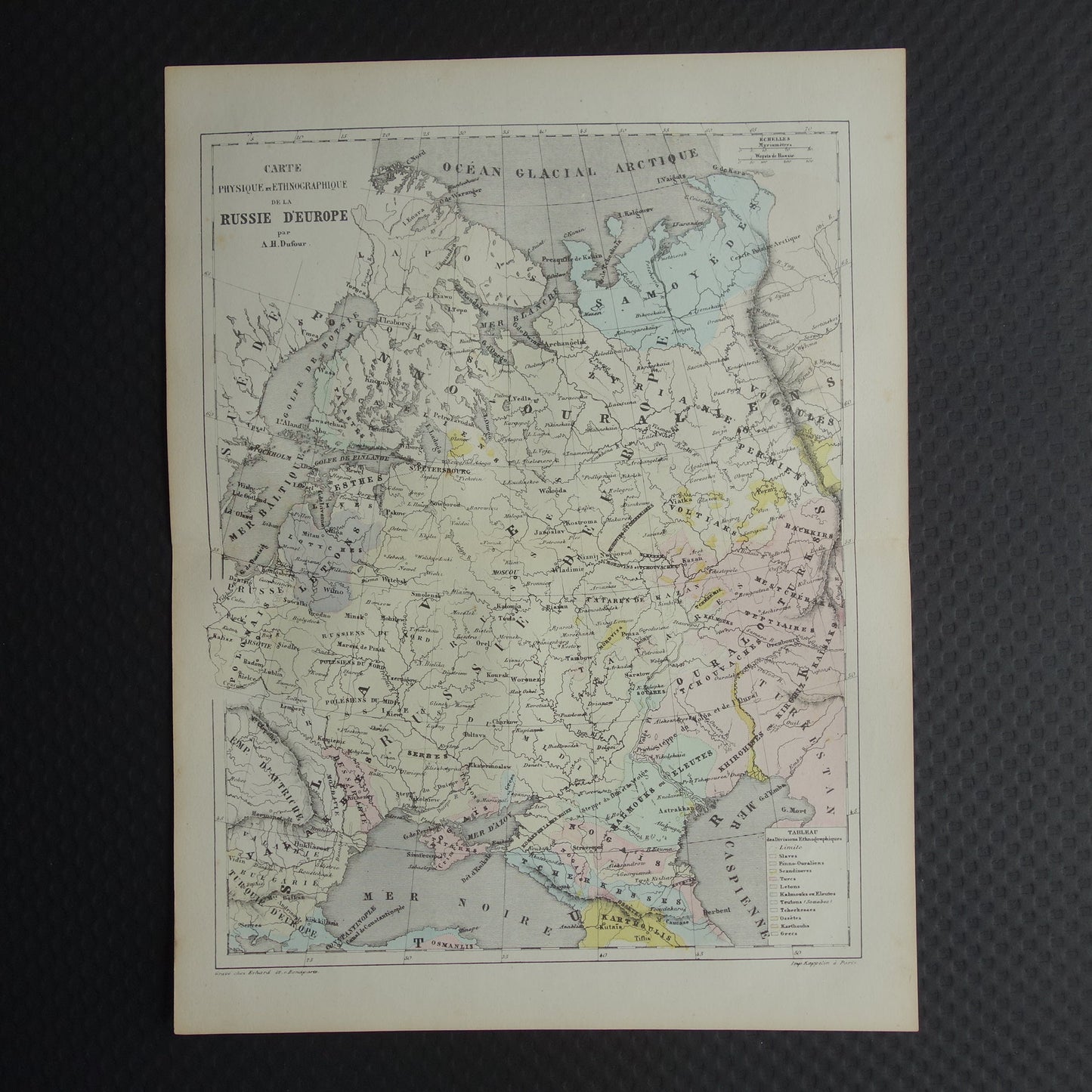 Oude etnografische kaart van Rusland 1858 Antieke landkaart Europees deel Russische Rijk