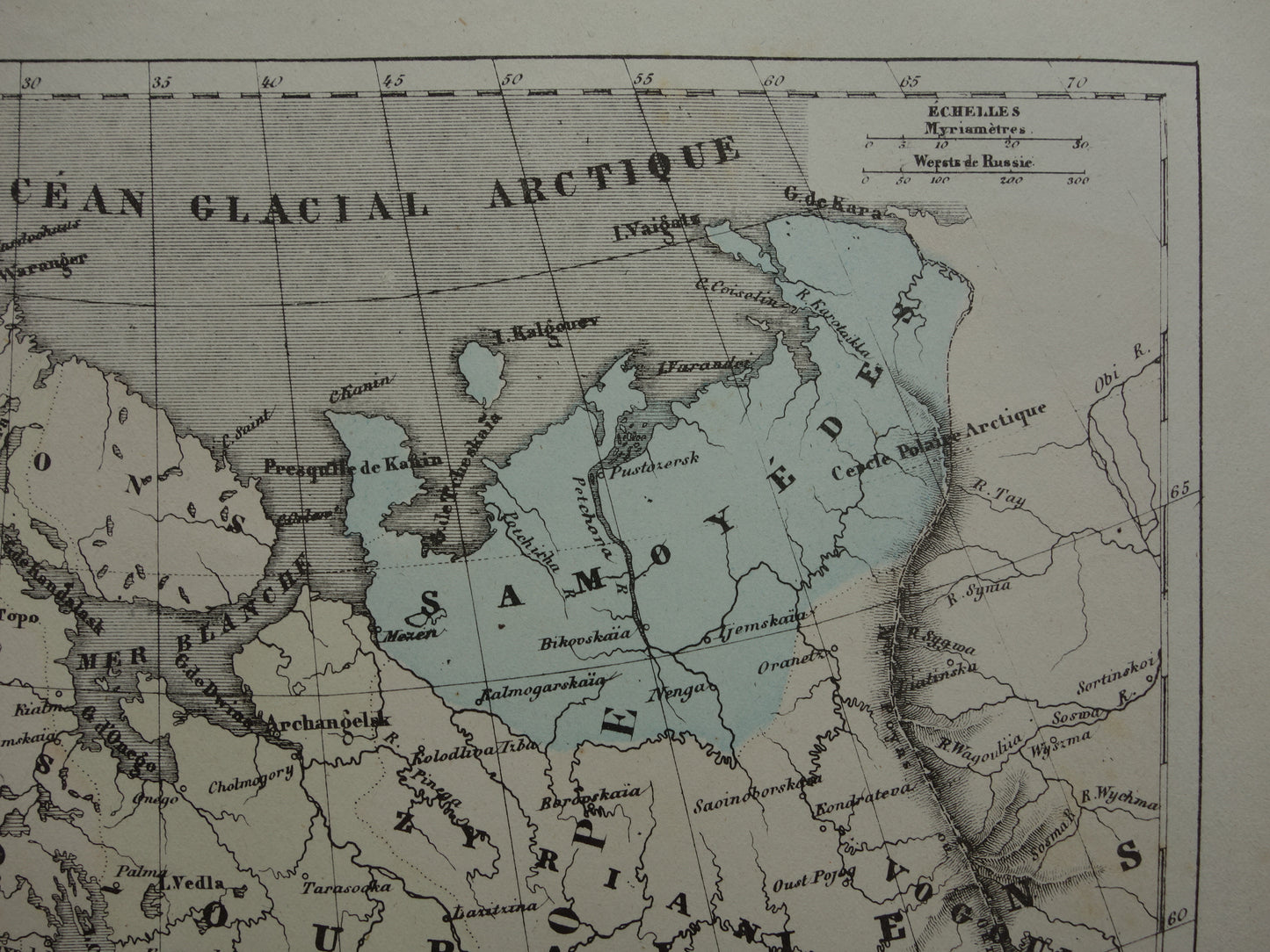 Oude etnografische kaart van Rusland 1858 Antieke landkaart Europees deel Russische Rijk