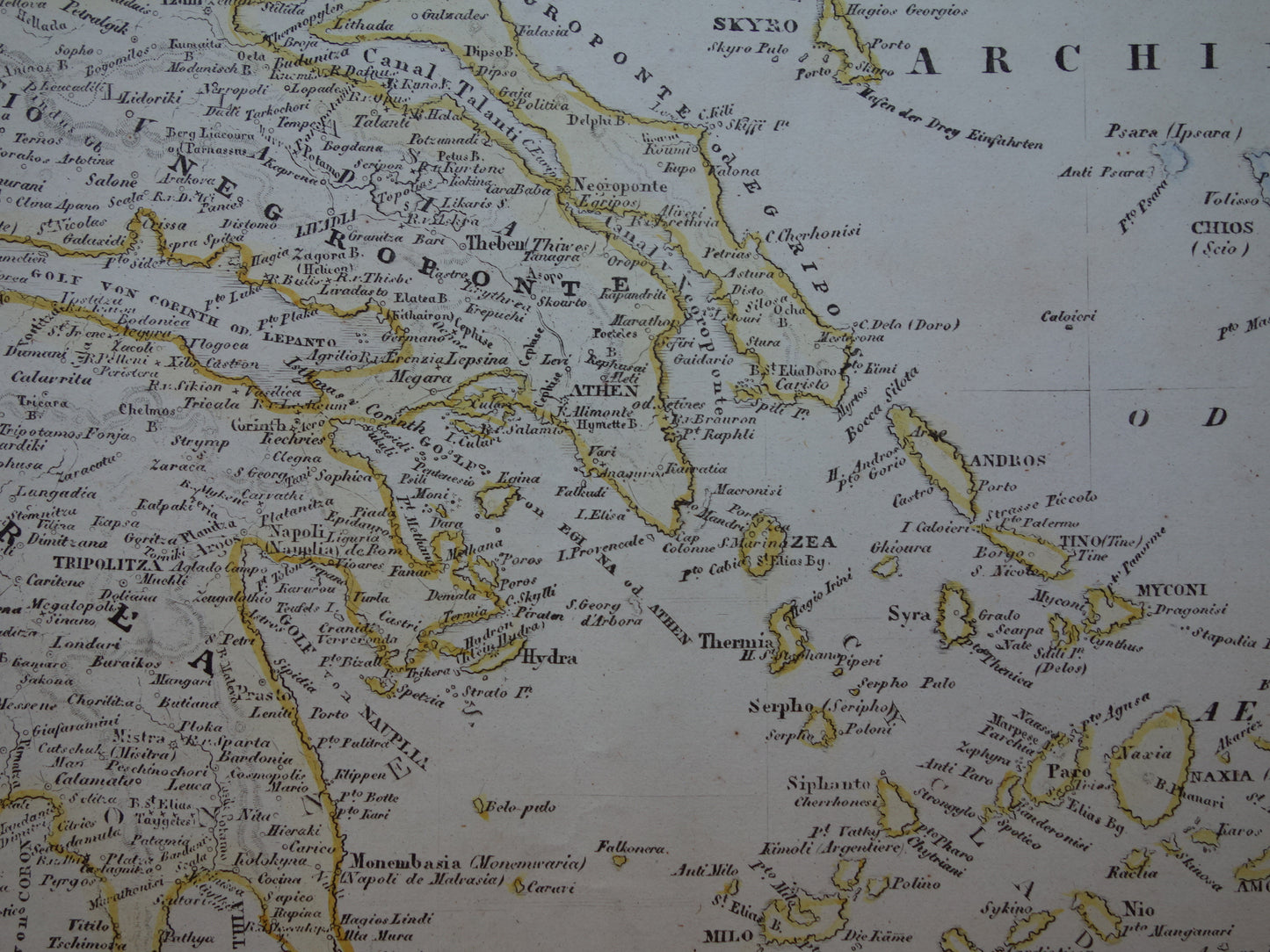 Oude kaart van Griekenland uit 1850 originele antieke kaart met jaartal vintage handgekleurde kaarten