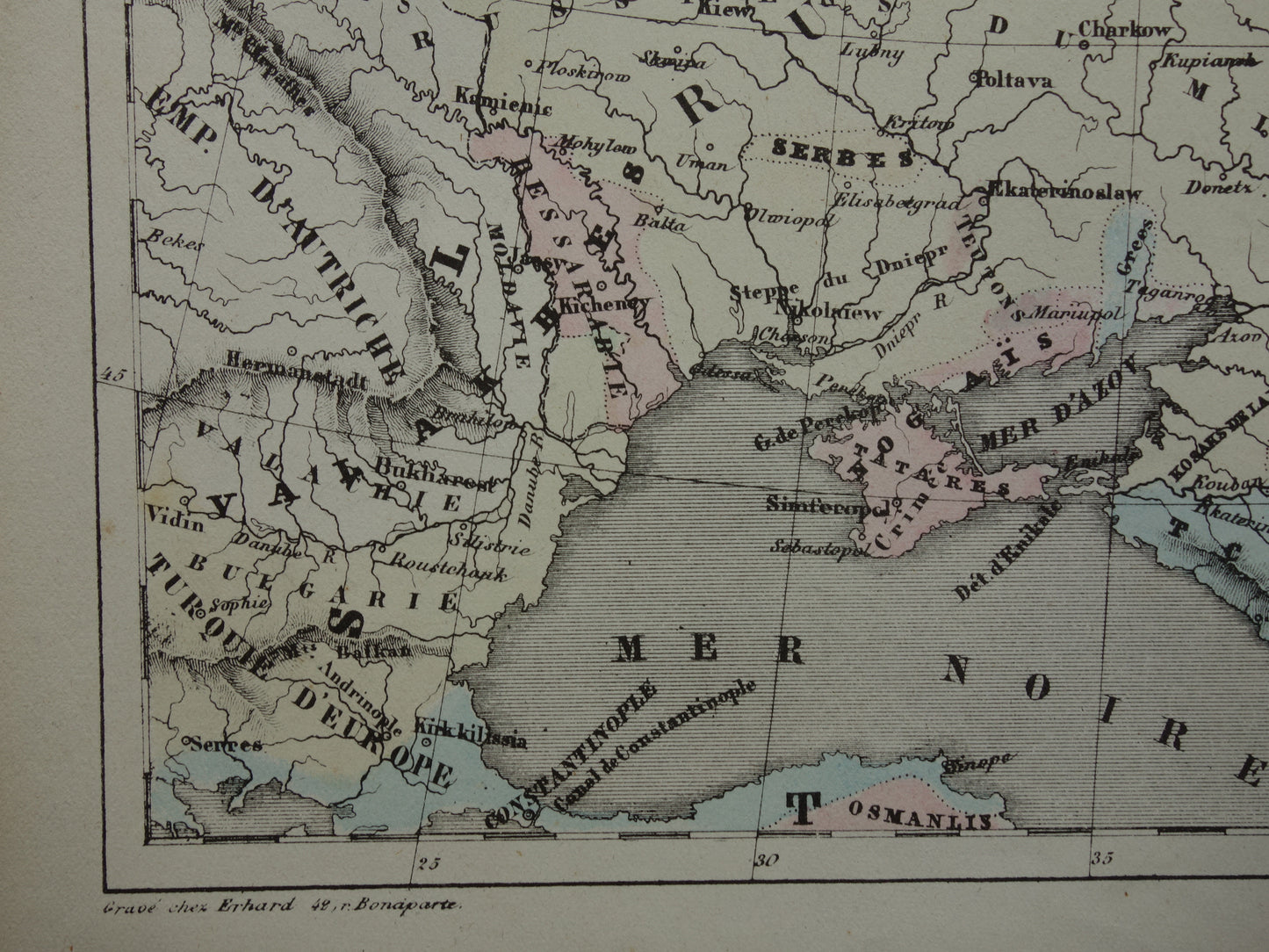 Oude etnografische kaart van Rusland 1858 Antieke landkaart Europees deel Russische Rijk