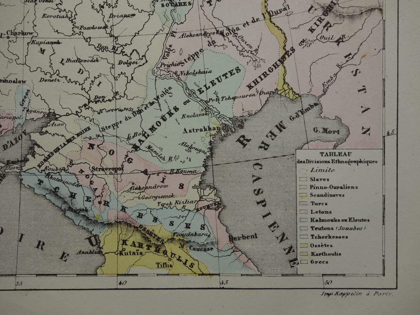 Oude etnografische kaart van Rusland 1858 Antieke landkaart Europees deel Russische Rijk