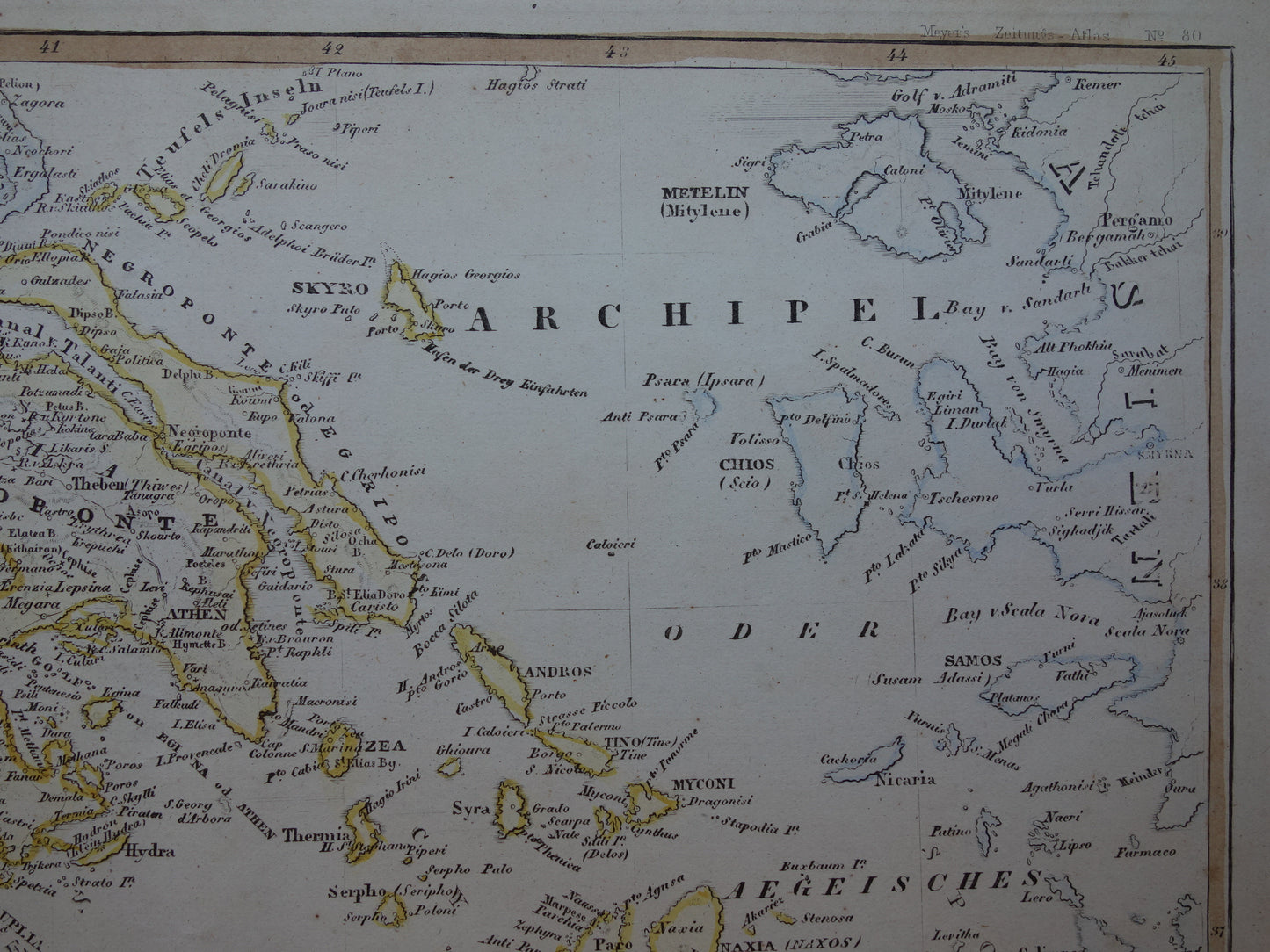 Oude kaart van Griekenland uit 1850 originele antieke kaart met jaartal vintage handgekleurde kaarten