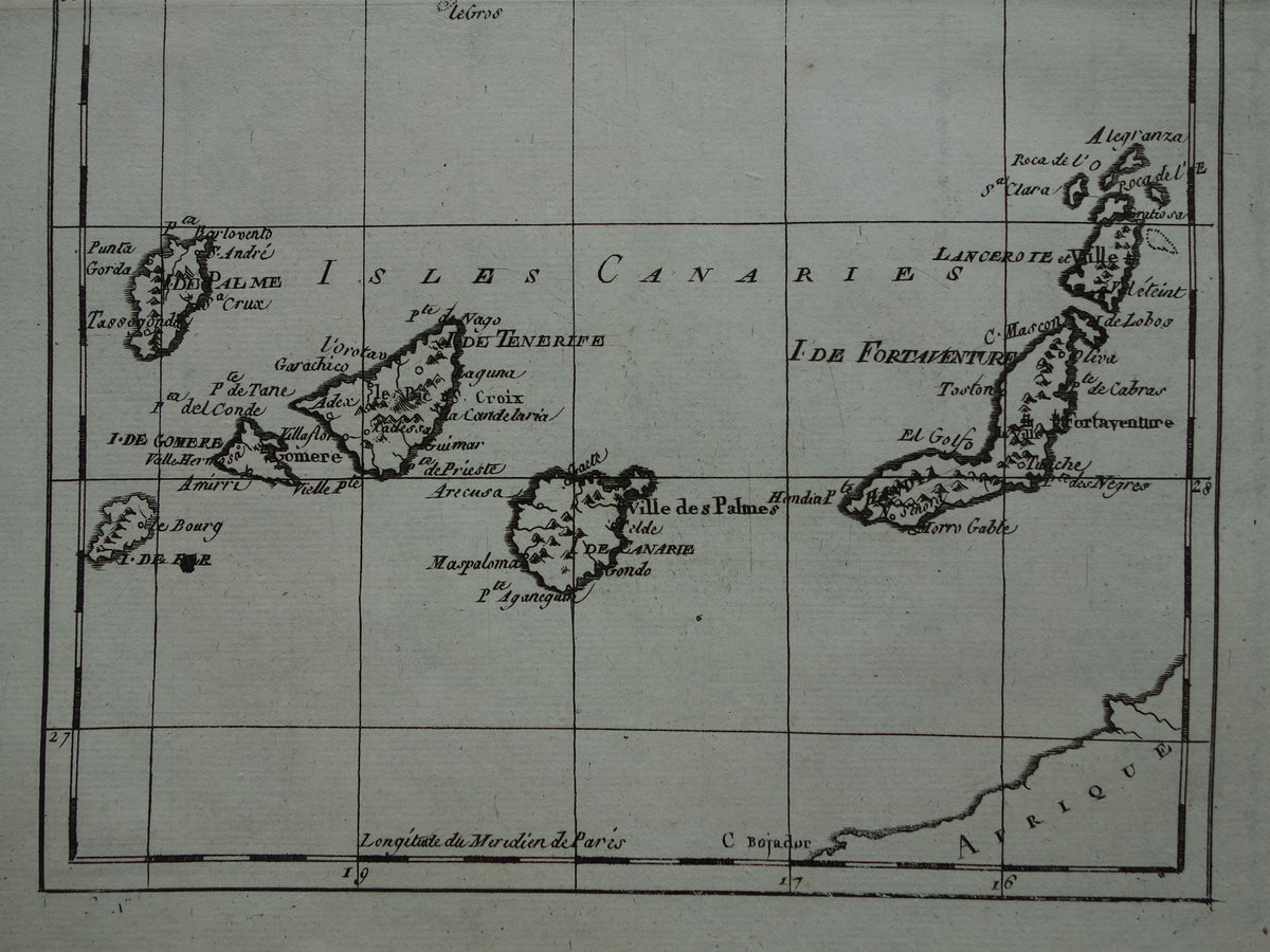 Canarische Eilanden oude kaart Originele antieke landkaart Madeira Porto Santo vintage print