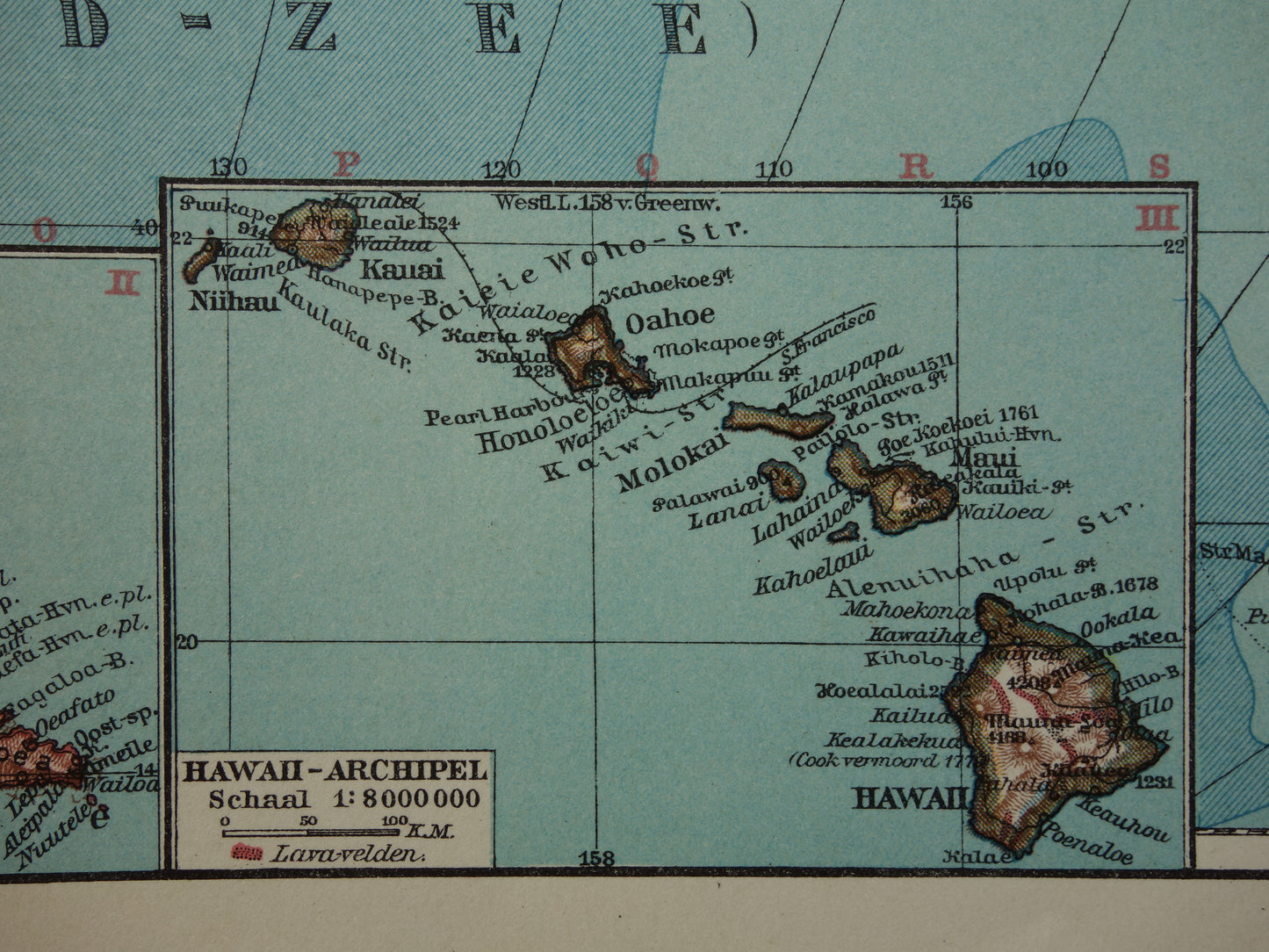 Alte niederländische Karte von Ozeanien aus dem Jahr 1929, originale Vintage-Karte