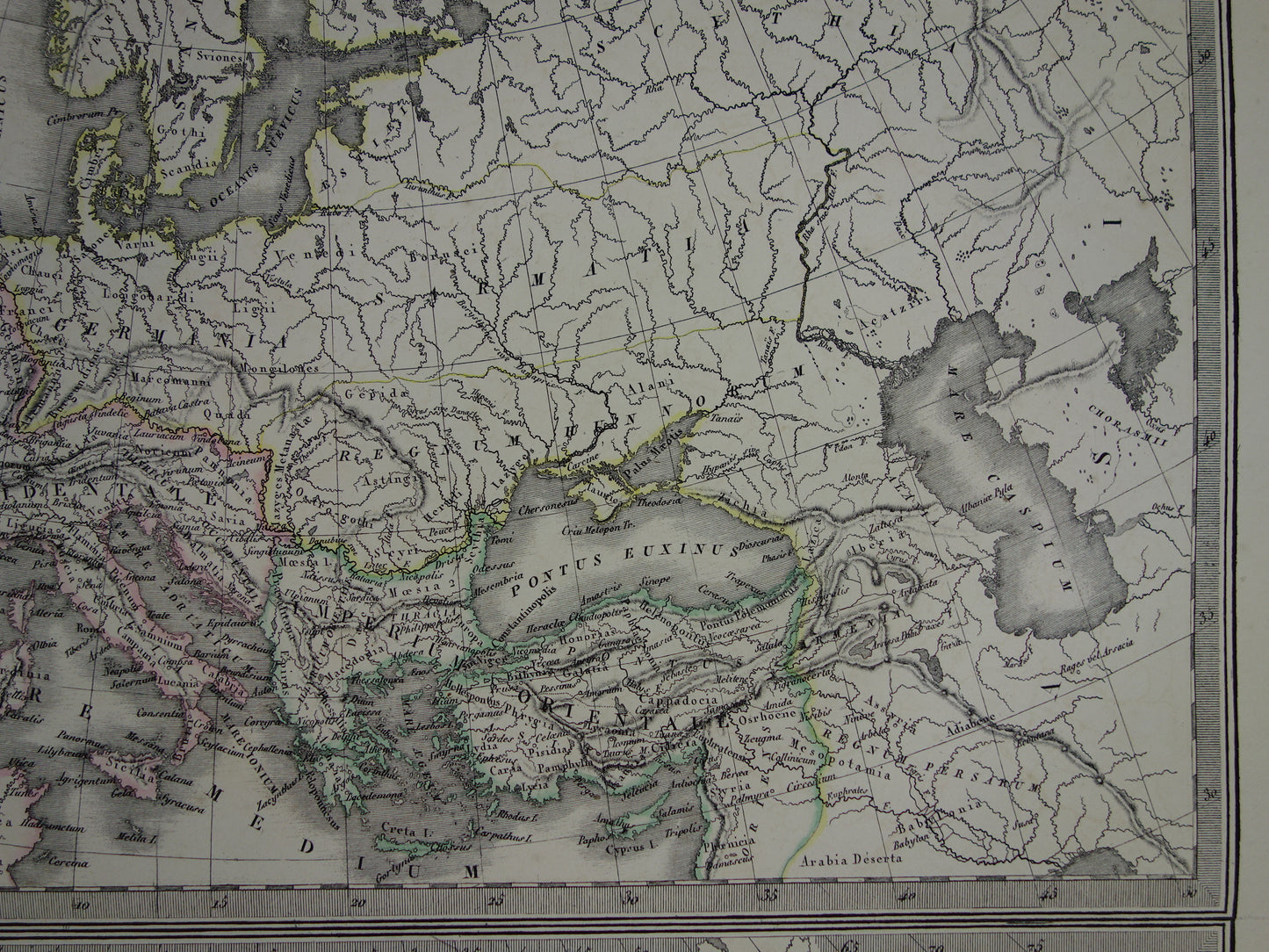 Oude kaarten over geschiedenis van Europa voor en na grote volksverhuizing antieke landkaart uit 1851 invallen barbaren