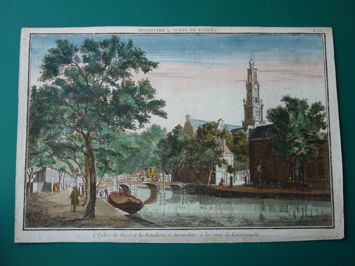 Westertoren Keizersgracht oude prent Originele antieke gravure opticaprent Westerkerk Amsterdam