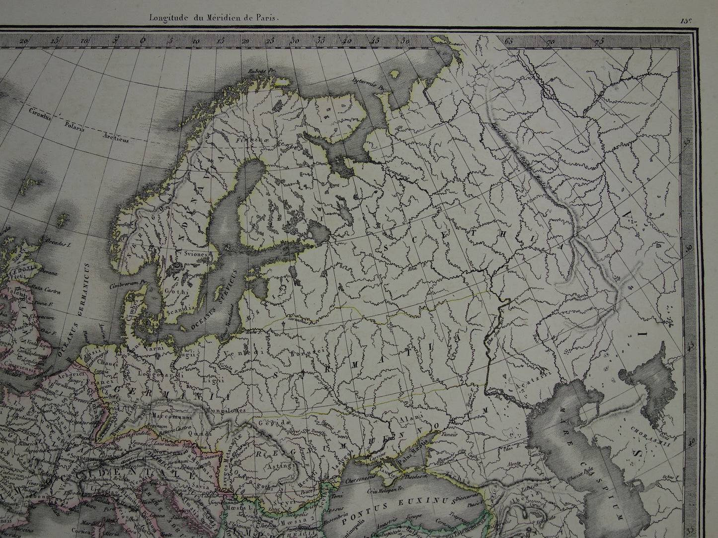 Oude kaarten over geschiedenis van Europa voor en na grote volksverhuizing antieke landkaart uit 1851 invallen barbaren