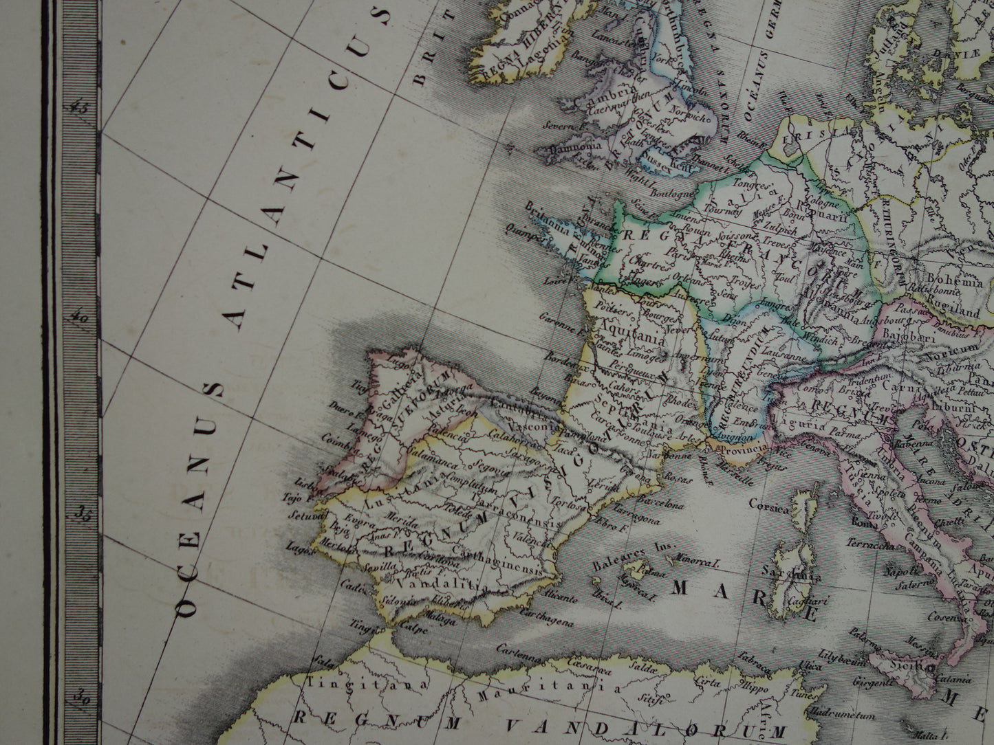 Oude kaarten over geschiedenis van Europa voor en na grote volksverhuizing antieke landkaart uit 1851 invallen barbaren