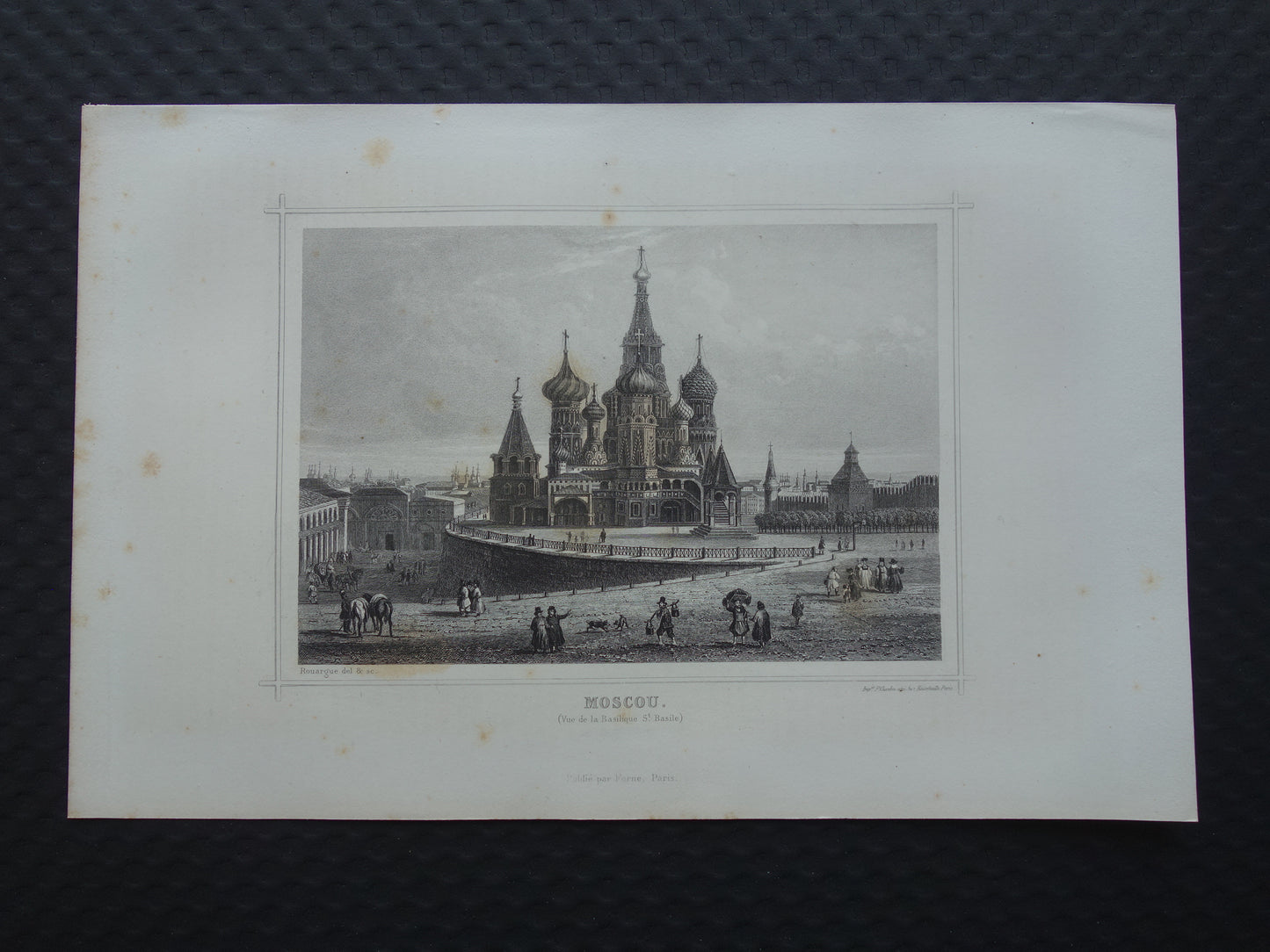 Cityscape of Moscow from 1852 antique print St. Basil's Cathedral