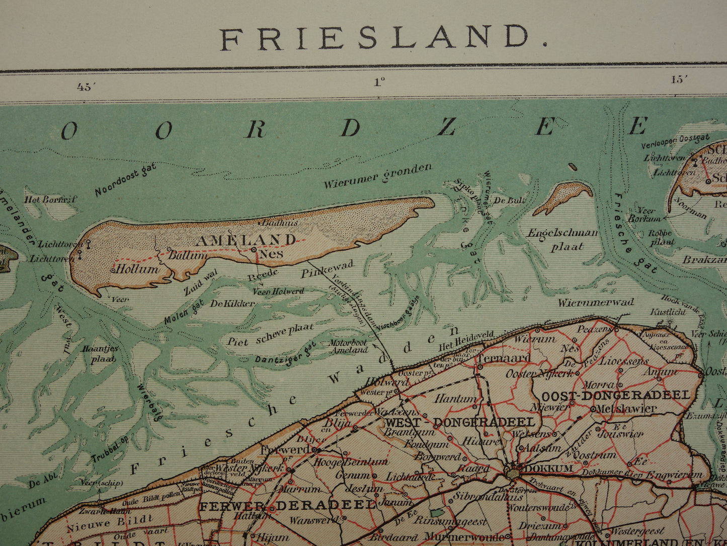 FRIESLAND Oude kaart van de provincie Friesland uit 1907 originele vintage historische landkaart