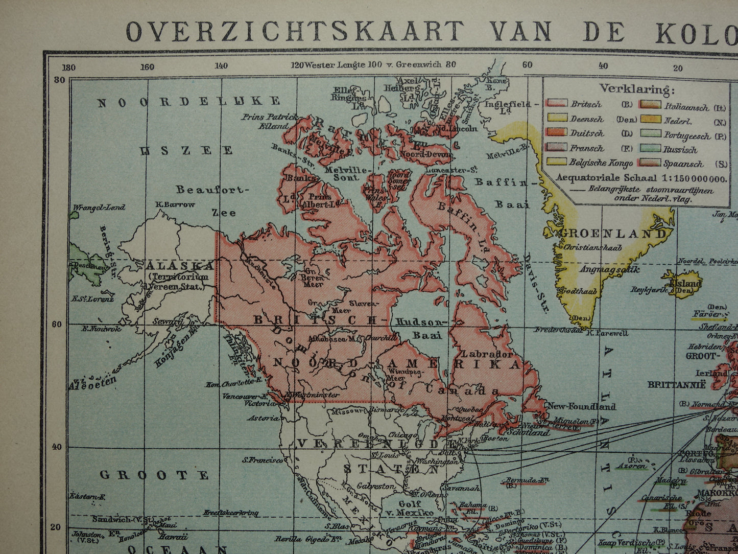 Oude wereldkaart van Kolonies Koloniëen 1918 originele antieke Nederlandse kaart koloniale bezittingen