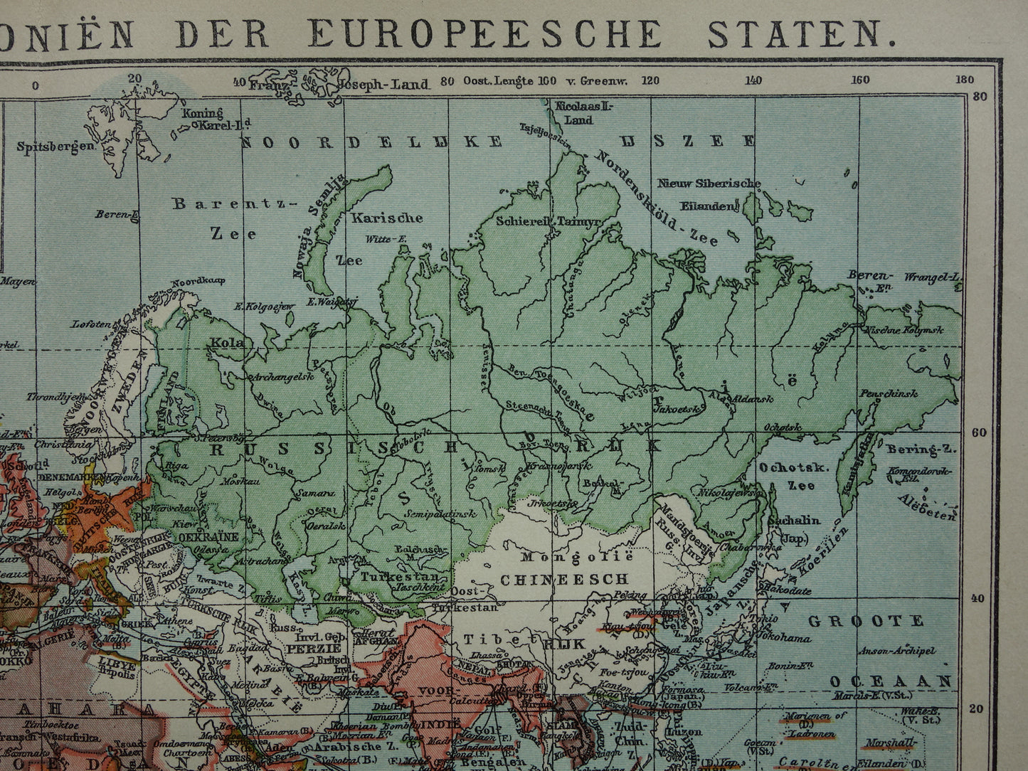 Oude wereldkaart van Kolonies Koloniëen 1918 originele antieke Nederlandse kaart koloniale bezittingen