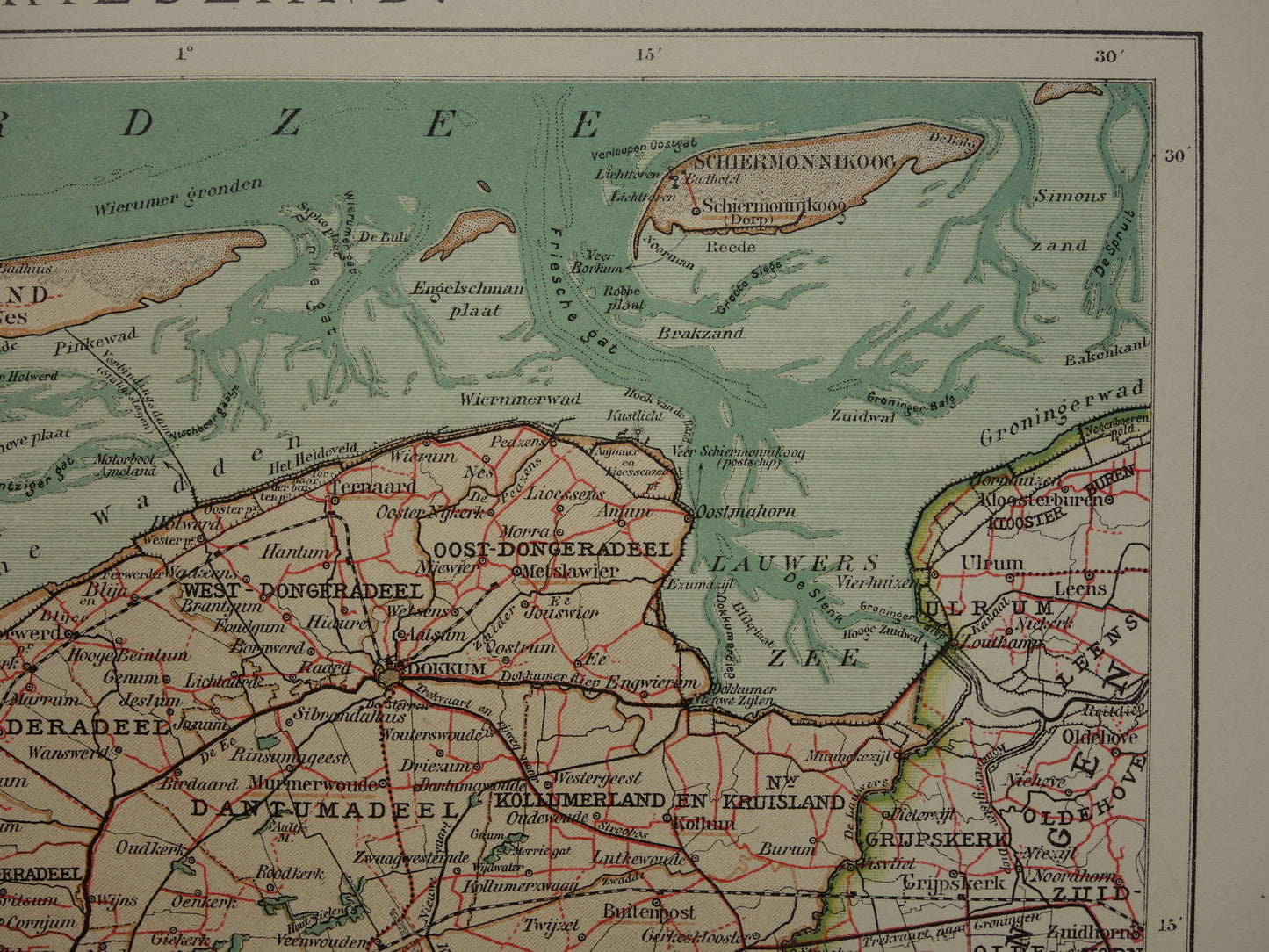 FRIESLAND Oude kaart van de provincie Friesland uit 1907 originele vintage historische landkaart