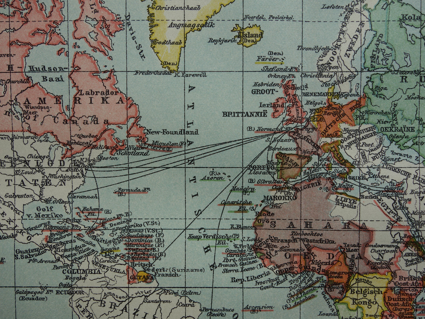 Oude wereldkaart van Kolonies Koloniëen 1918 originele antieke Nederlandse kaart koloniale bezittingen