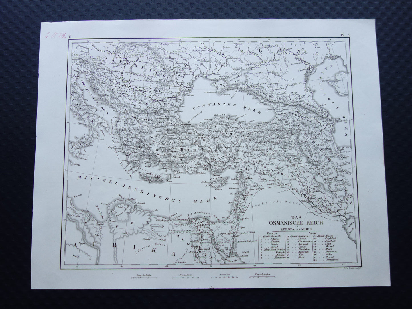 OTTOMAN EMPIRE Old map of Turkey from 1849 historical map Ottoman Empire b/w