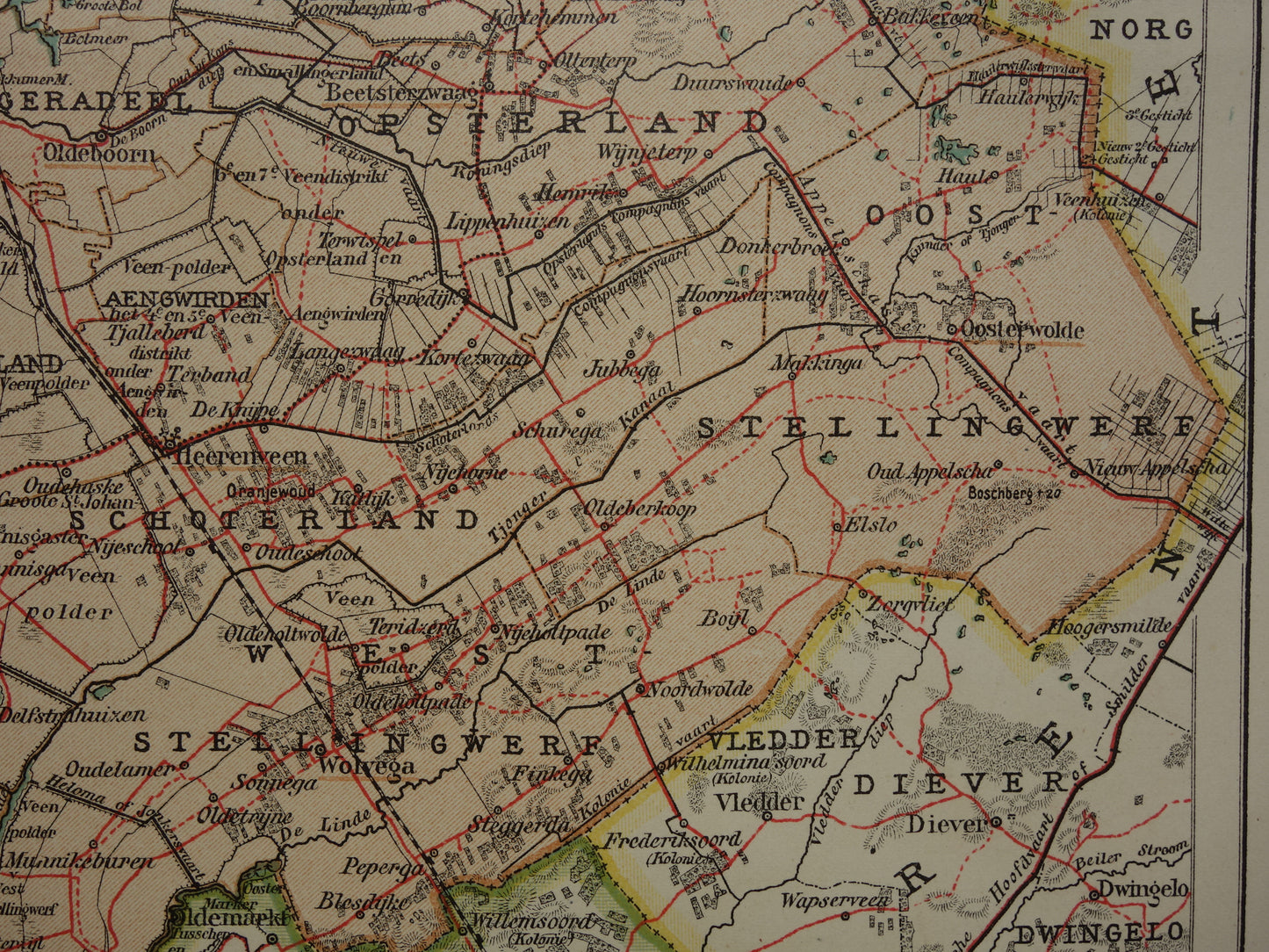 FRIESLAND Oude kaart van de provincie Friesland uit 1907 originele vintage historische landkaart