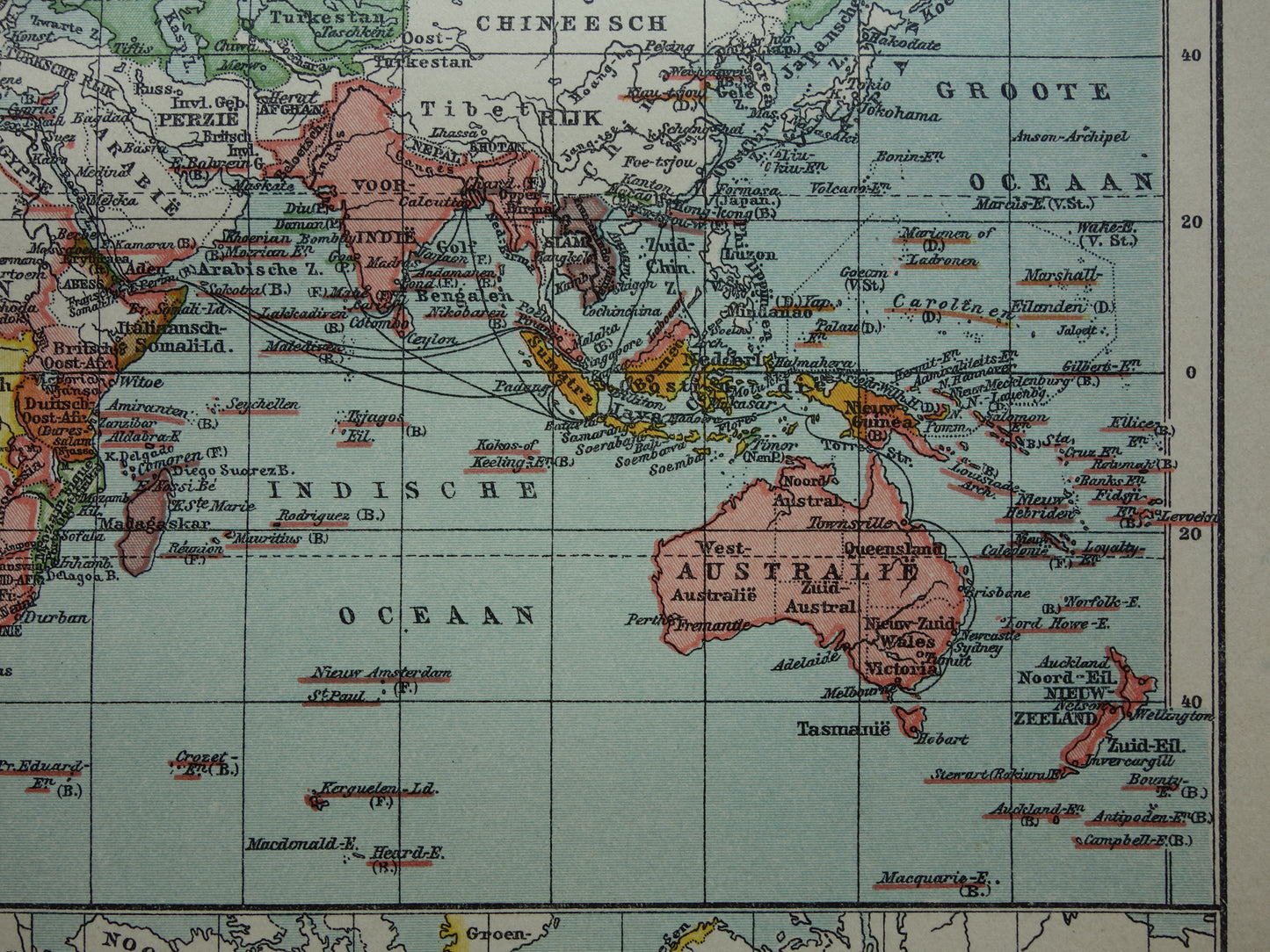Oude wereldkaart van Kolonies Koloniëen 1918 originele antieke Nederlandse kaart koloniale bezittingen