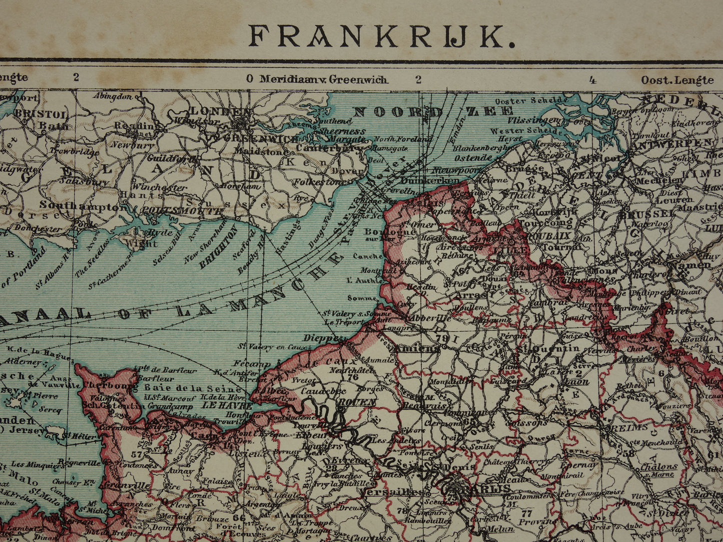 FRANKRIJK Oude Nederlandse kaart van Frankrijk uit 1907 originele antieke landkaart