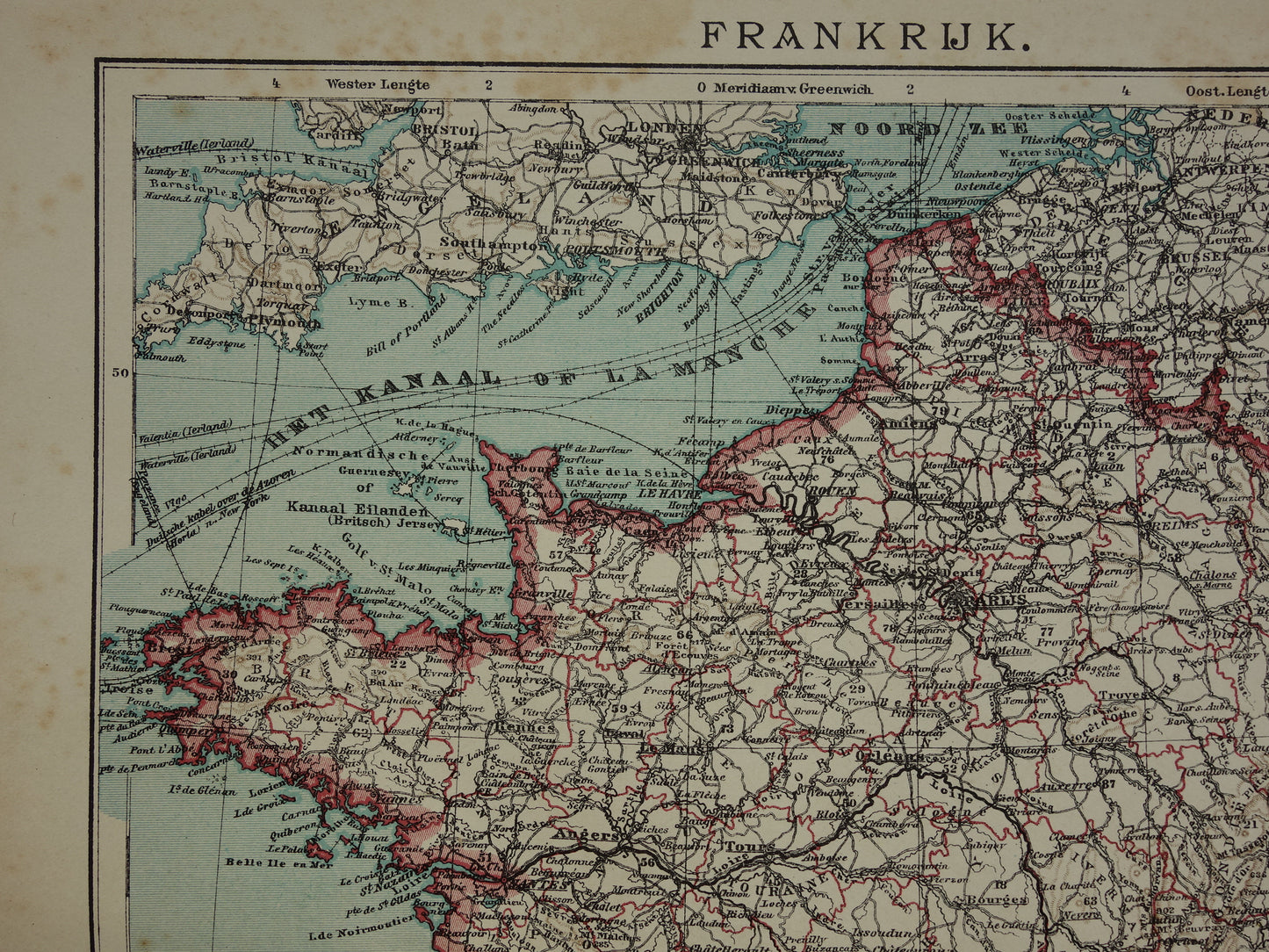 FRANKRIJK Oude Nederlandse kaart van Frankrijk uit 1907 originele antieke landkaart