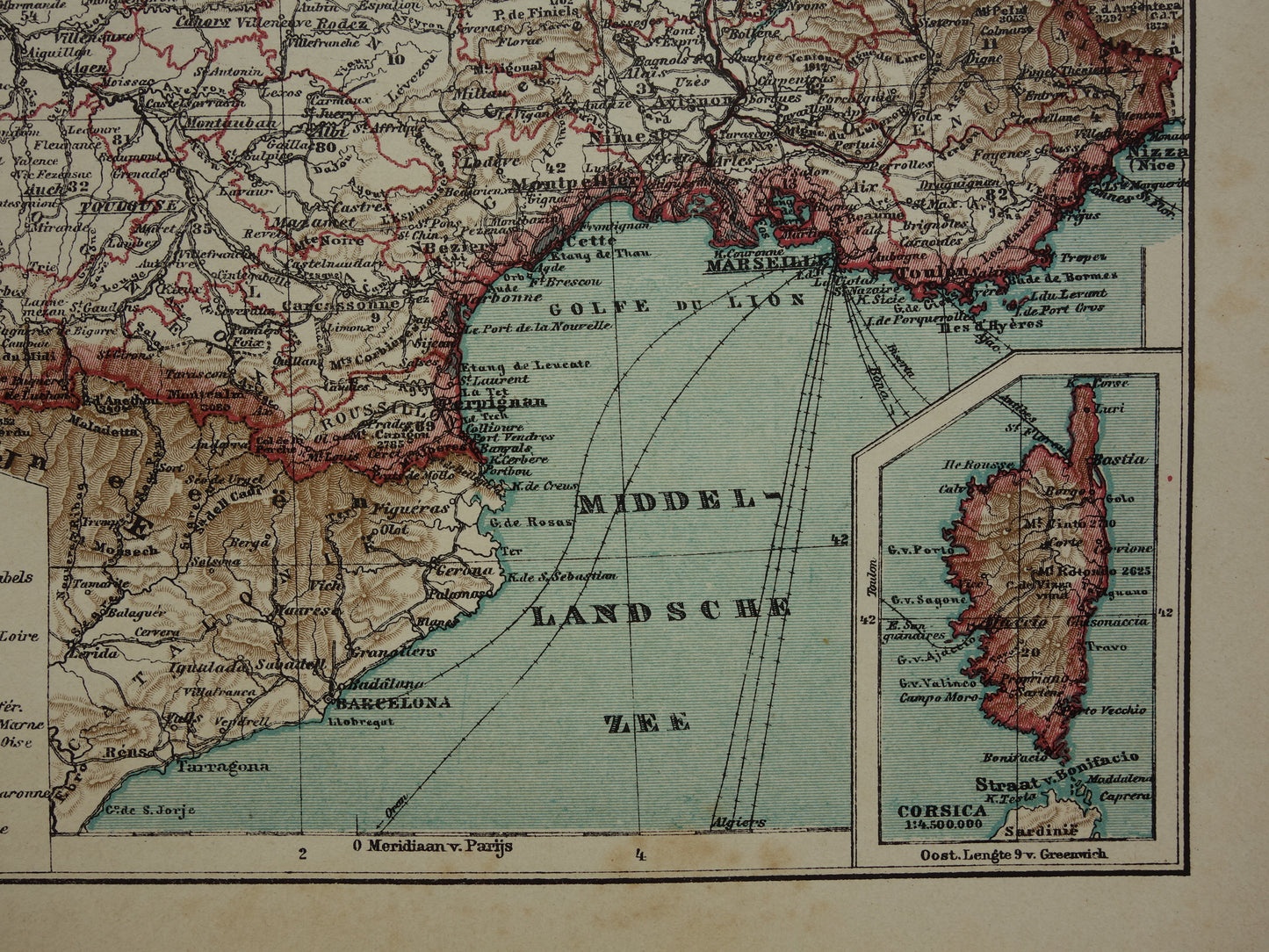 FRANKRIJK Oude Nederlandse kaart van Frankrijk uit 1907 originele antieke landkaart
