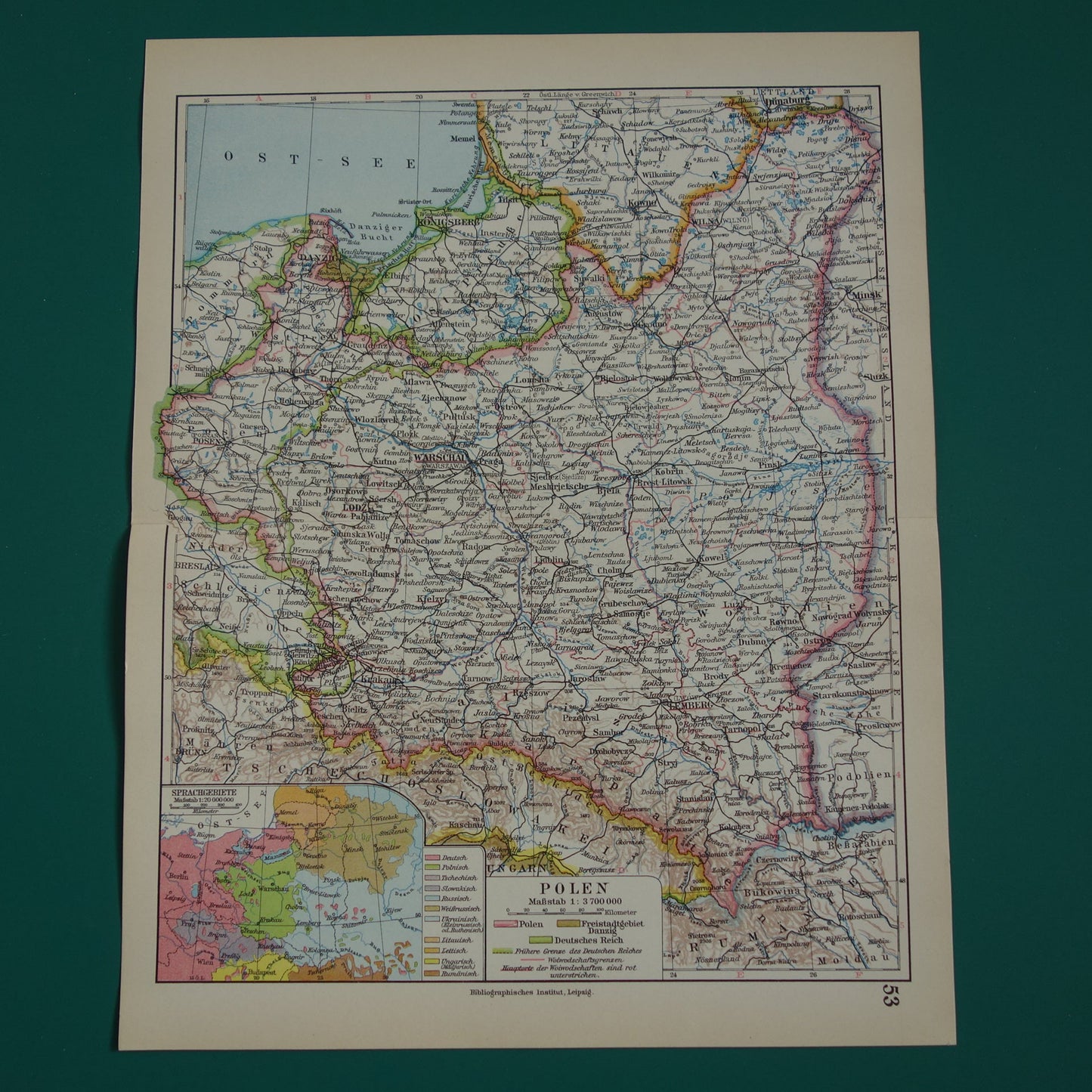 POLEN oude landkaart van Polen uit het jaar 1928 origineel vintage kaart print Polen
