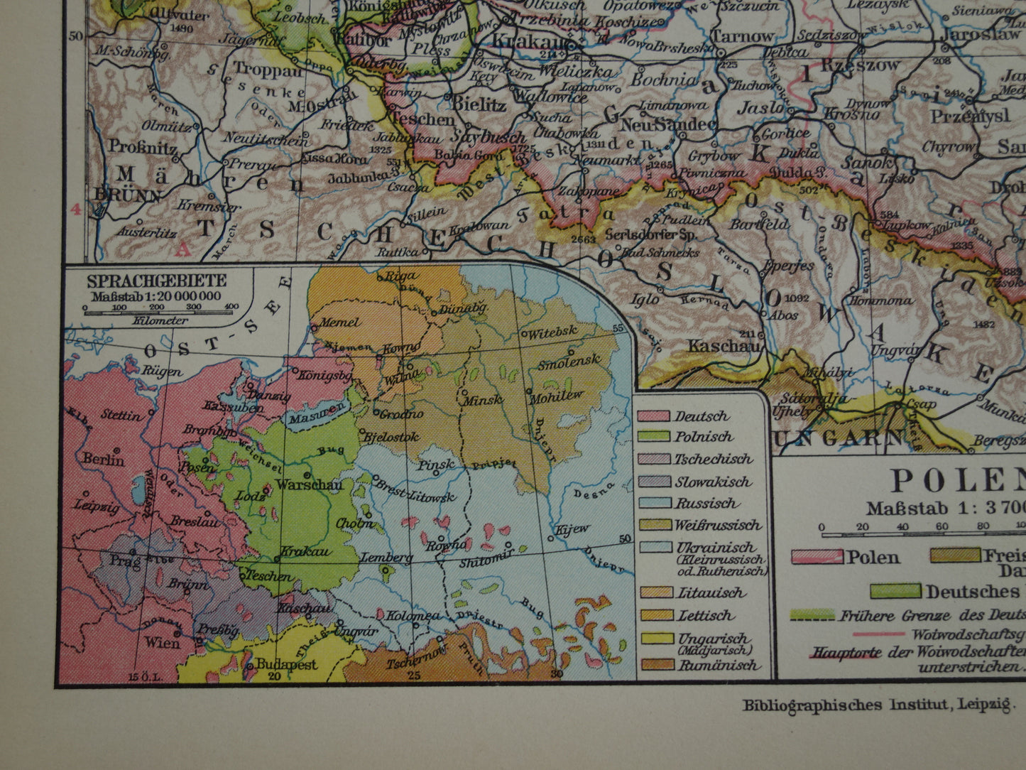 POLEN oude landkaart van Polen uit het jaar 1928 origineel vintage kaart print Polen