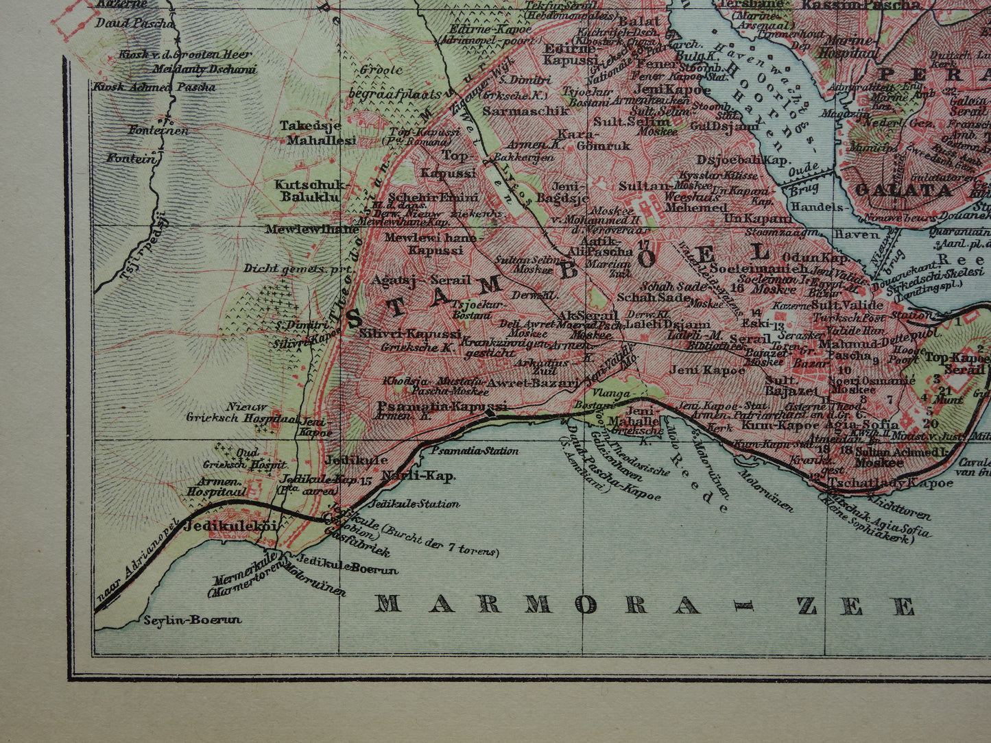 ISTANBUL Kleine oude Nederlandse kaart van Istanbul Turkije uit 1918 originele antieke plattegrond Istanboel Konstantinopel