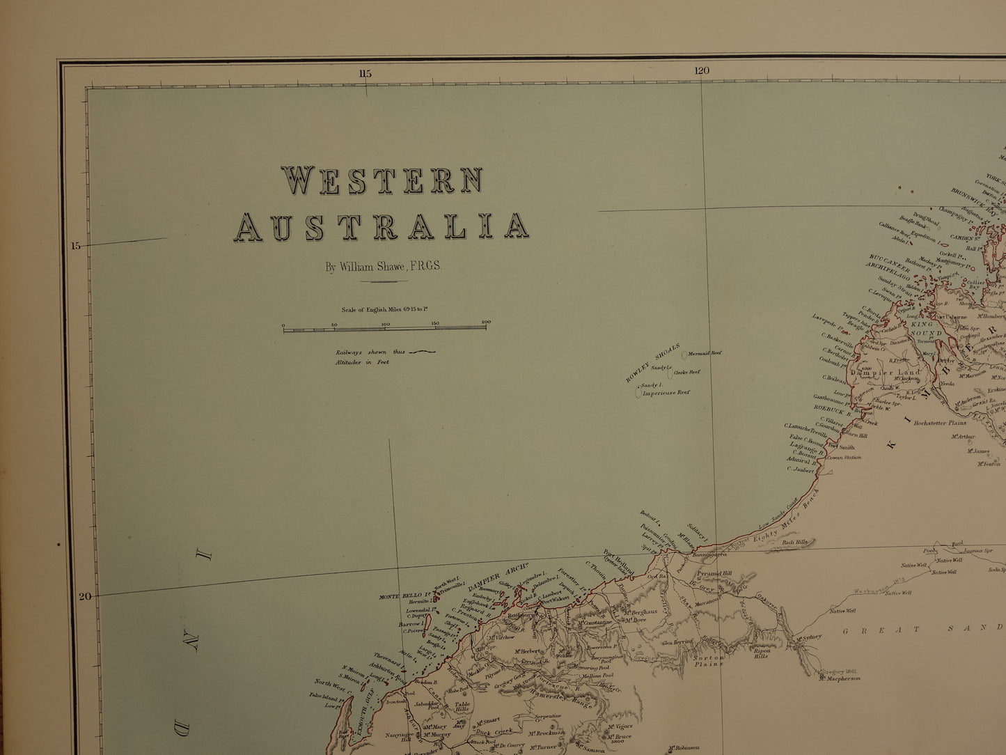 West Australië oude kaart 1890 originele antieke Engelse landkaart Western Australia WA staat Perth poster