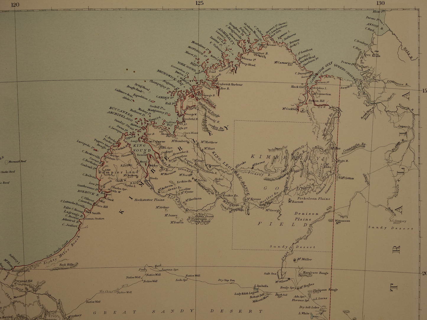 West Australië oude kaart 1890 originele antieke Engelse landkaart Western Australia WA staat Perth poster