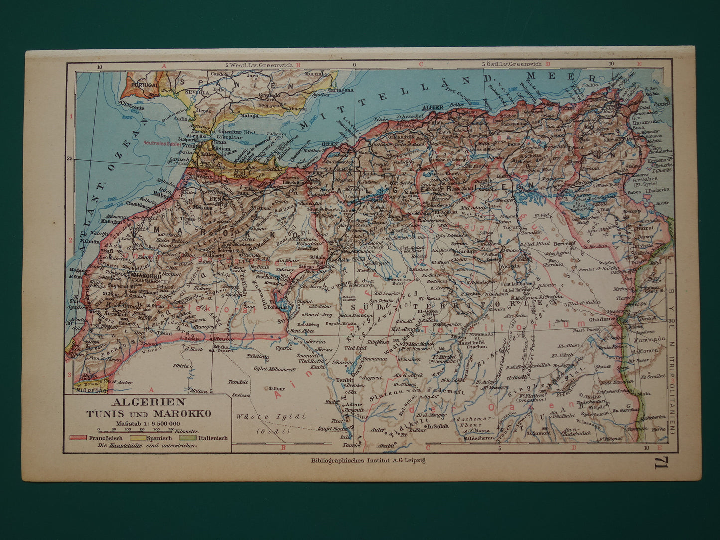 Oude kaart Marokko Algerije Tunesië uit 1931 kleine vintage landkaart