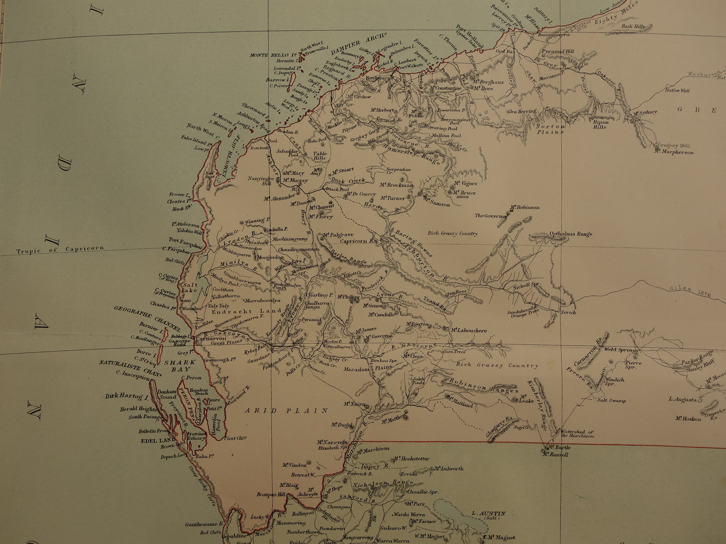 West Australië oude kaart 1890 originele antieke Engelse landkaart Western Australia WA staat Perth poster