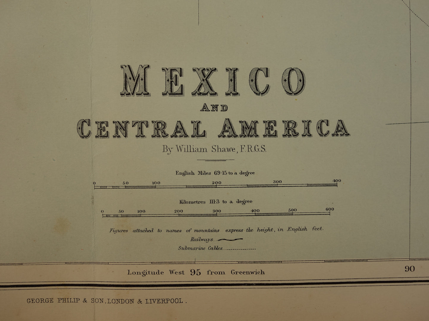 Grote oude kaart van Mexico 1890 originele antieke Engelse landkaart Panama Centraal-Amerika kaarten