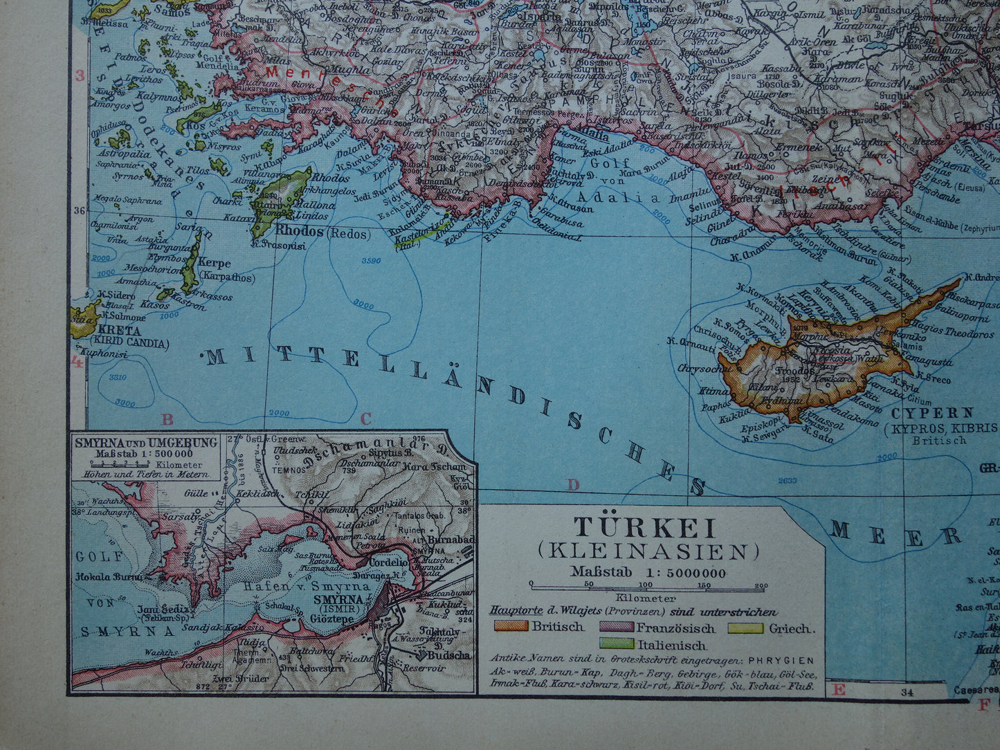 Turkije oude kaart van Turkije uit 1928 originele Duitse vintage landkaart