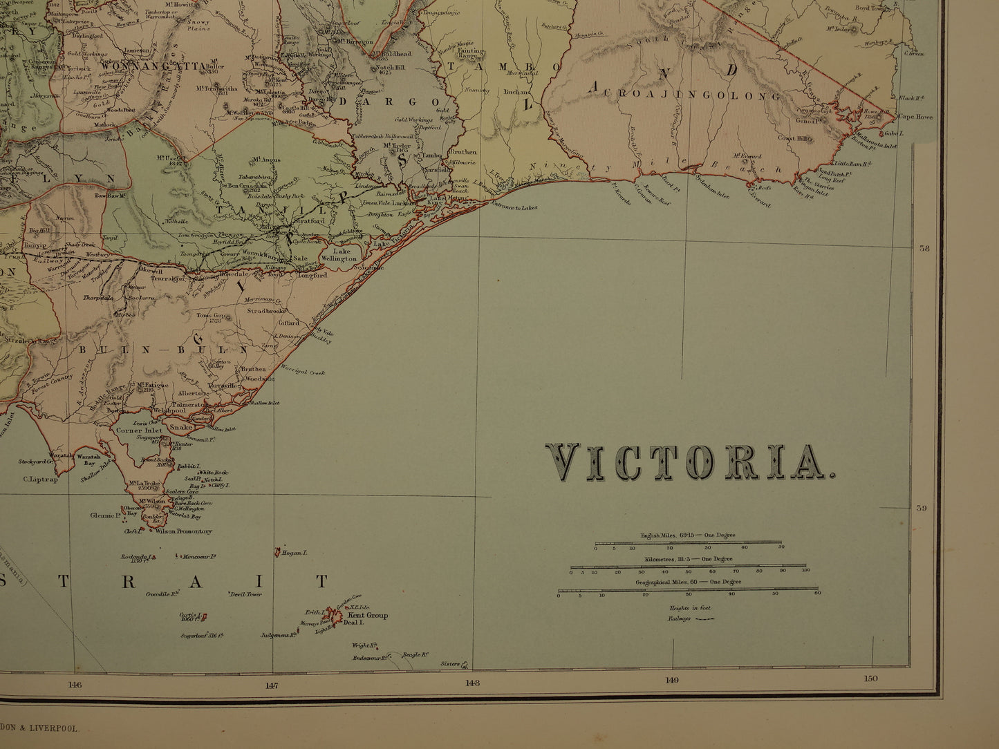 Victoria state Australia antique map from 1890