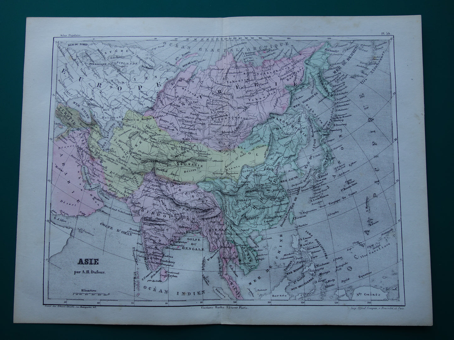 AZIË oude kaart van Azië uit 1858 set van 2 originele antieke Franse landkaarten China India Indonesië vintage kaarten