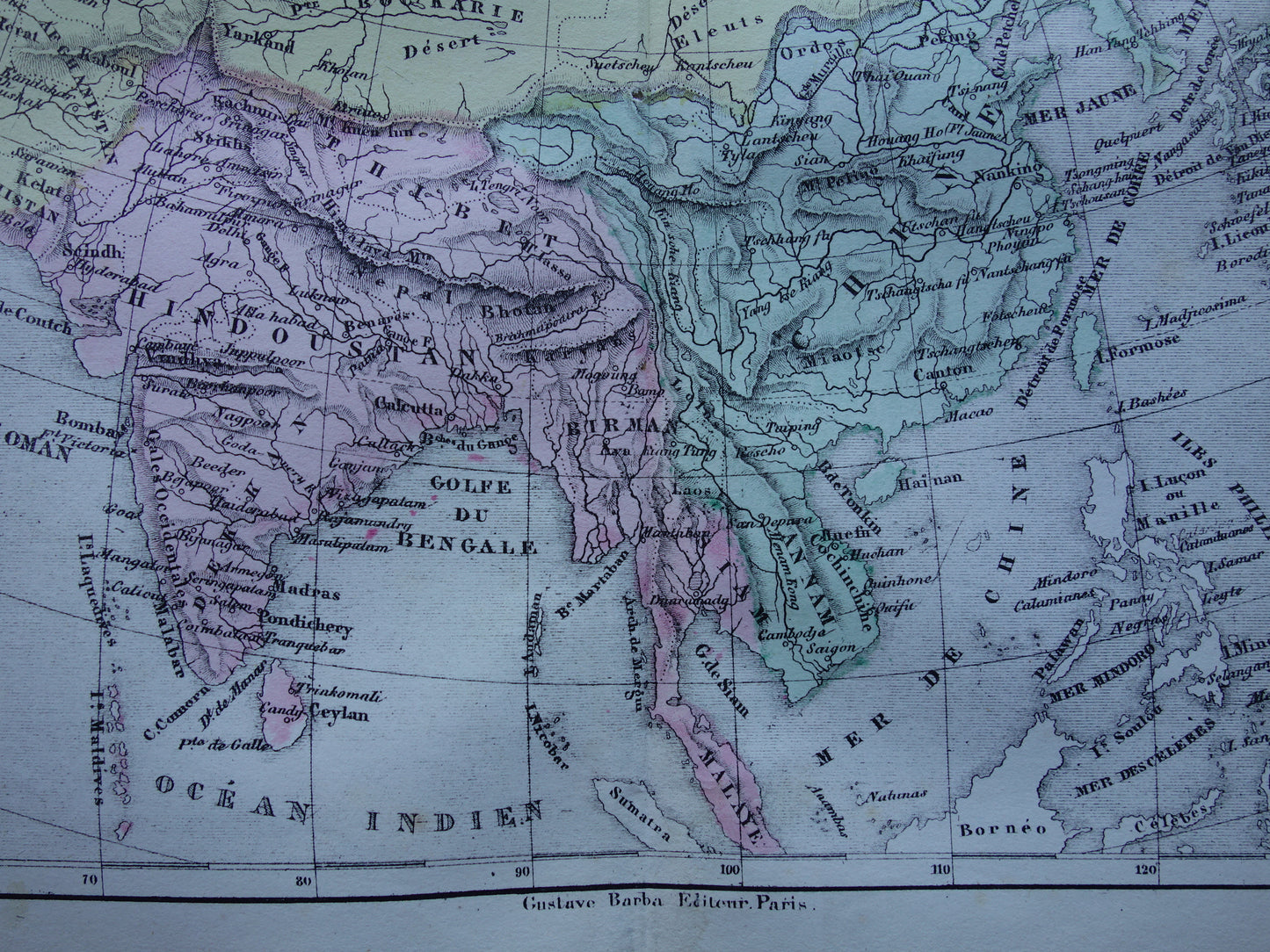 AZIË oude kaart van Azië uit 1858 set van 2 originele antieke Franse landkaarten China India Indonesië vintage kaarten