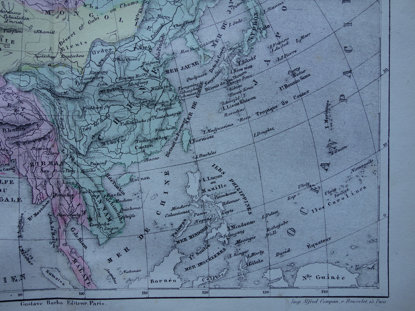 AZIË oude kaart van Azië uit 1858 set van 2 originele antieke Franse landkaarten China India Indonesië vintage kaarten