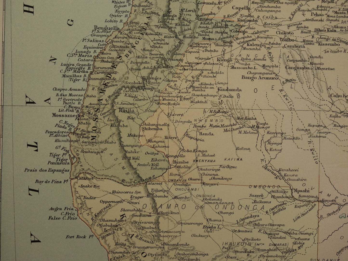 Antieke kaart zuiden van Afrika uit 1890 Grote originele 130+ jaar oude landkaart Madagaskar Mozambique Zambia Zuid-Afrika