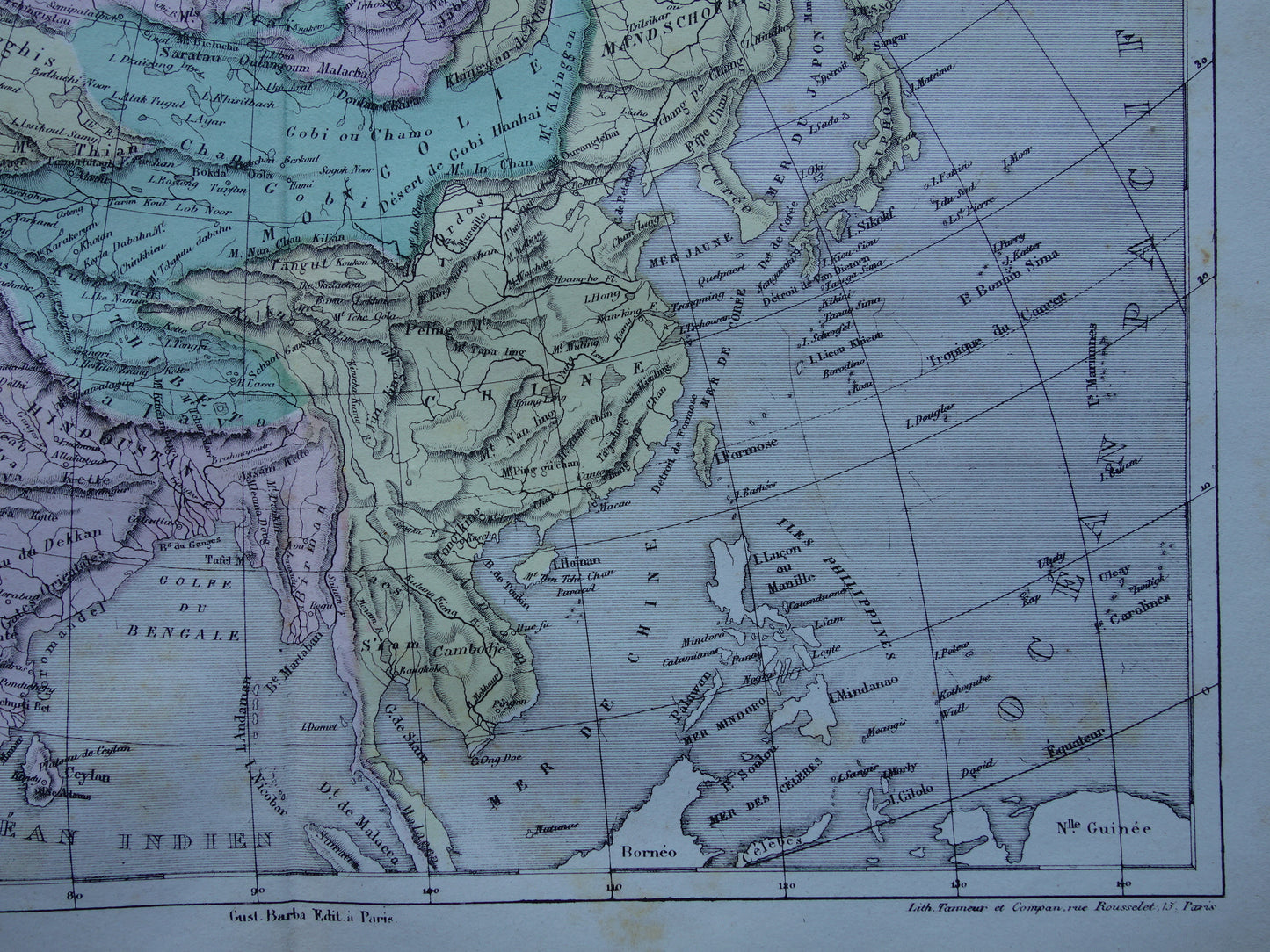 AZIË oude kaart van Azië uit 1858 set van 2 originele antieke Franse landkaarten China India Indonesië vintage kaarten